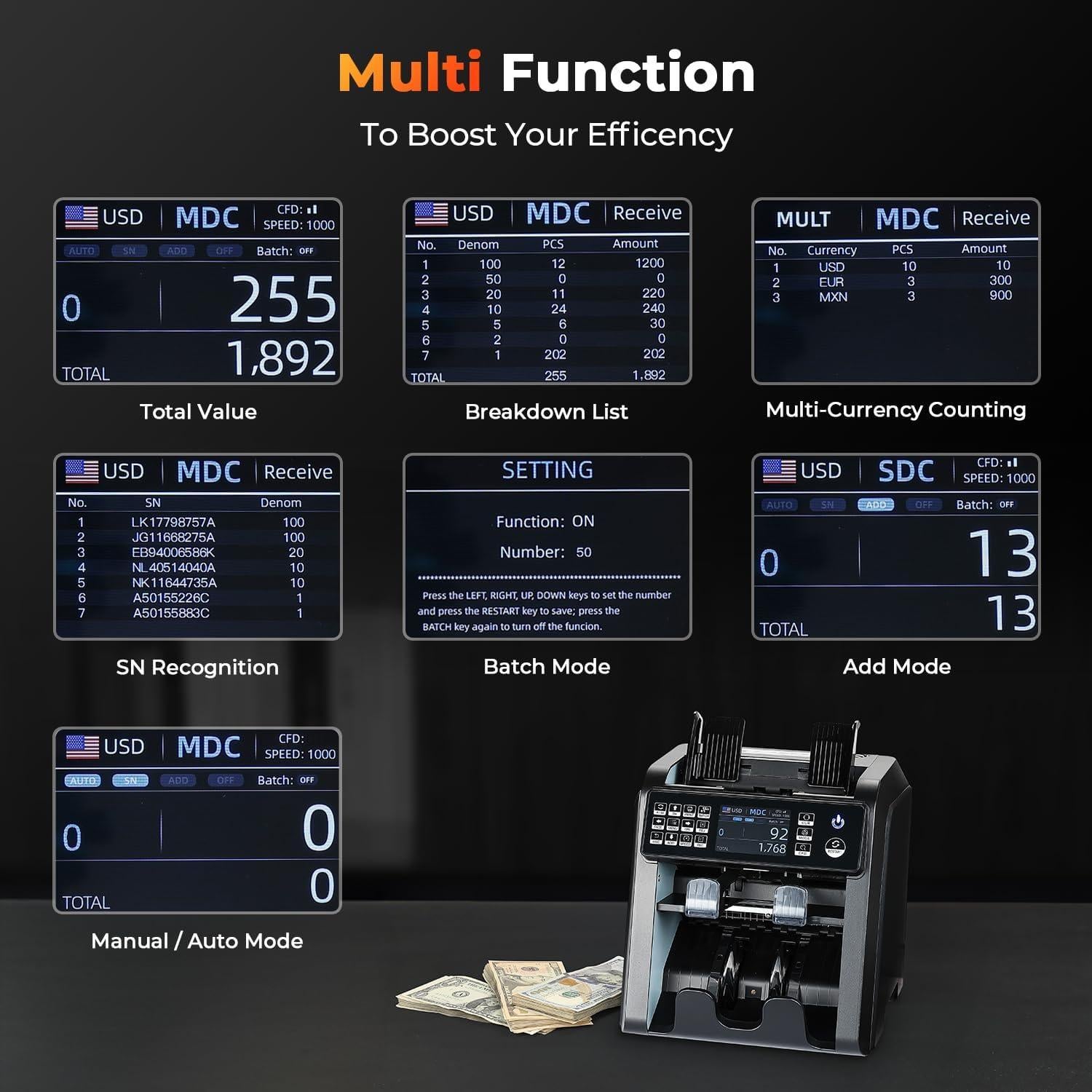 Contadora de Dinero MUNBYN IMC08 Dual Denominación Mixta