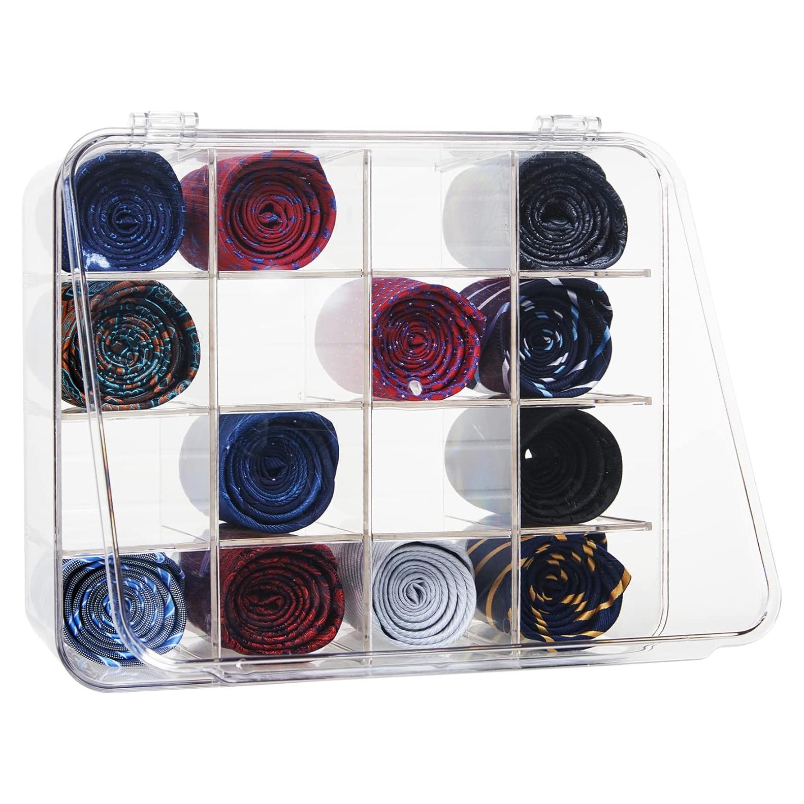 Organizador de Corbatas HUHYNN Acrílico Transparente 16 Compartimentos