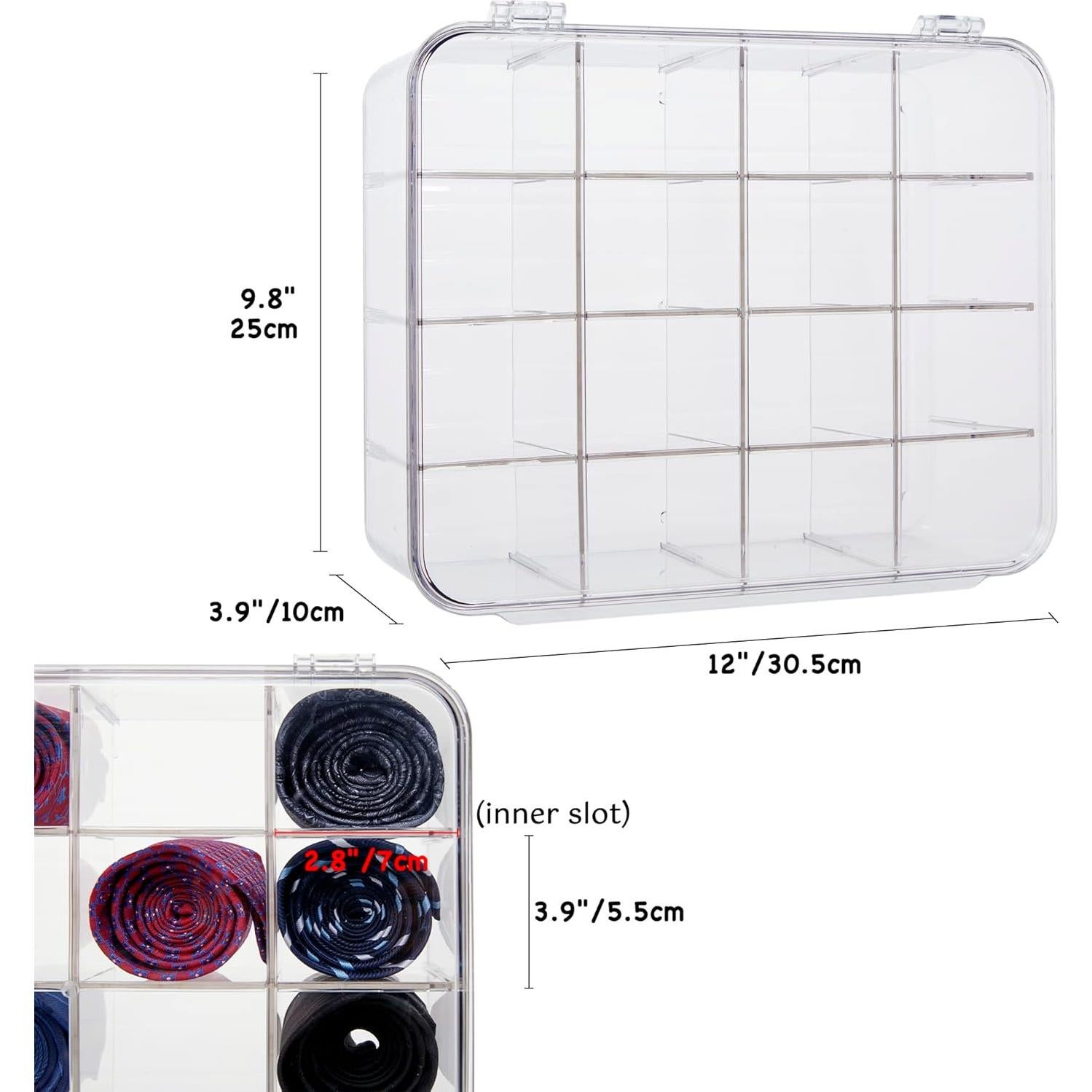 Organizador de Corbatas HUHYNN Acrílico Transparente 16 Compartimentos