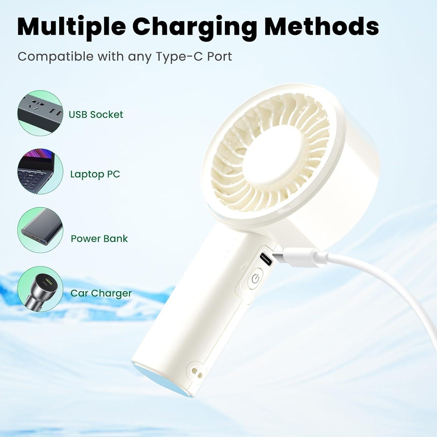 Ventilador de Mano Recargable HandFan Beige 5 Niveles Turbo