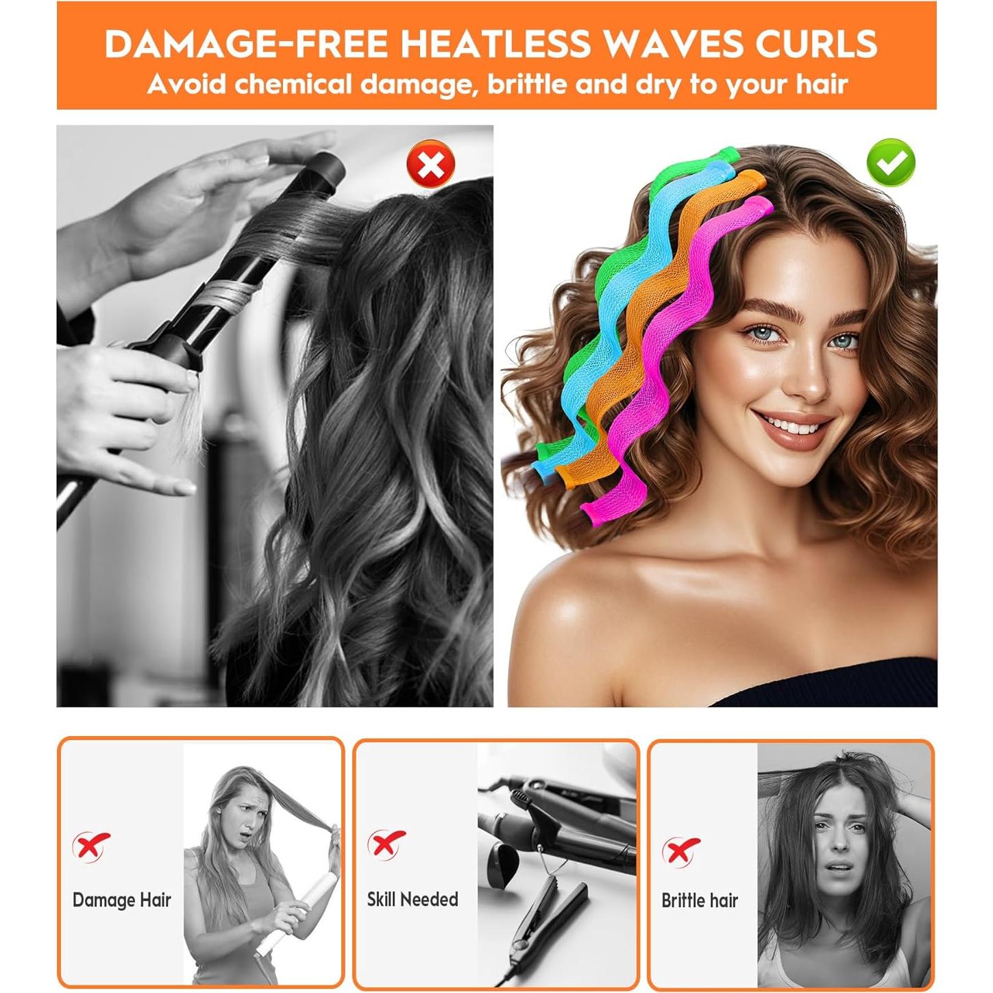 Rizadores de Cabello Sin Calor YEVYO 30cm 40 Piezas 4 Colores