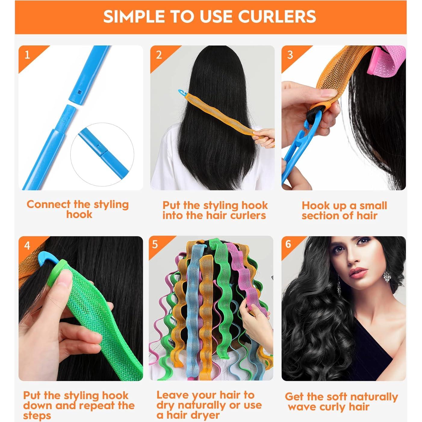 Rizadores de Cabello Sin Calor YEVYO 30cm 40 Piezas 4 Colores