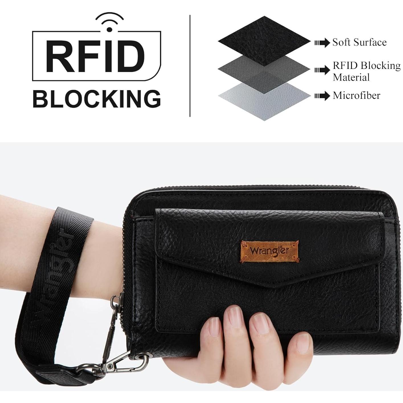 Billetera Bifold Montana West Wrangler Mujer RFID Negra