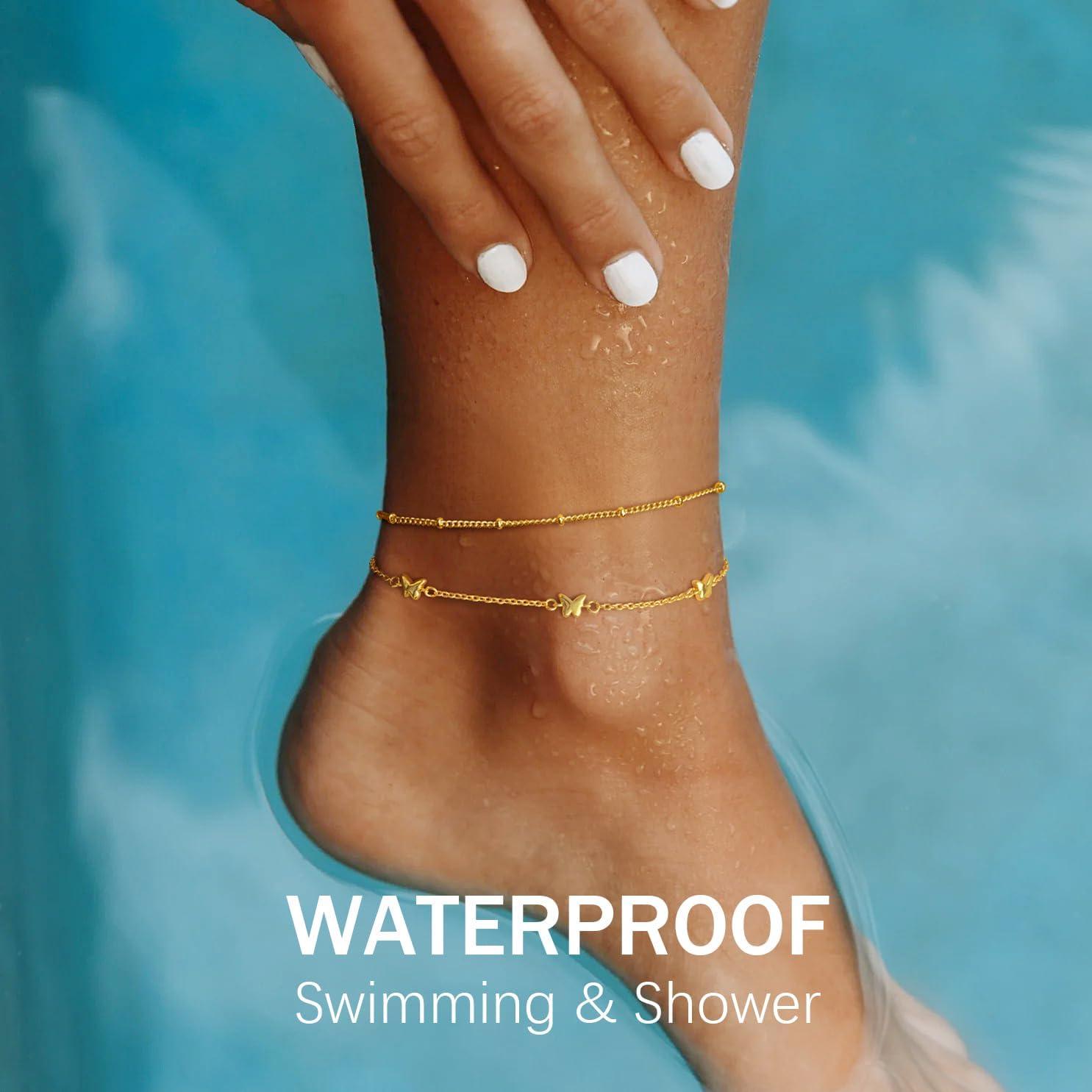 Tobilleras de Mariposa Doradas y Perlas para Mujeres 2Pcs