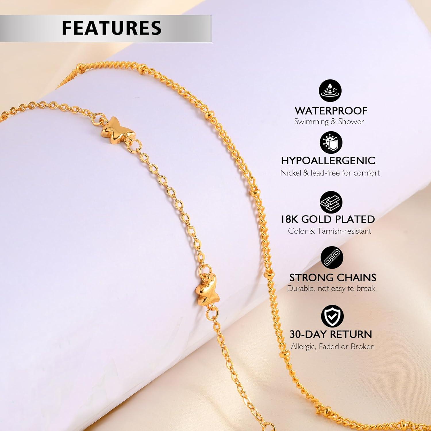 Tobilleras de Mariposa Doradas y Perlas para Mujeres 2Pcs