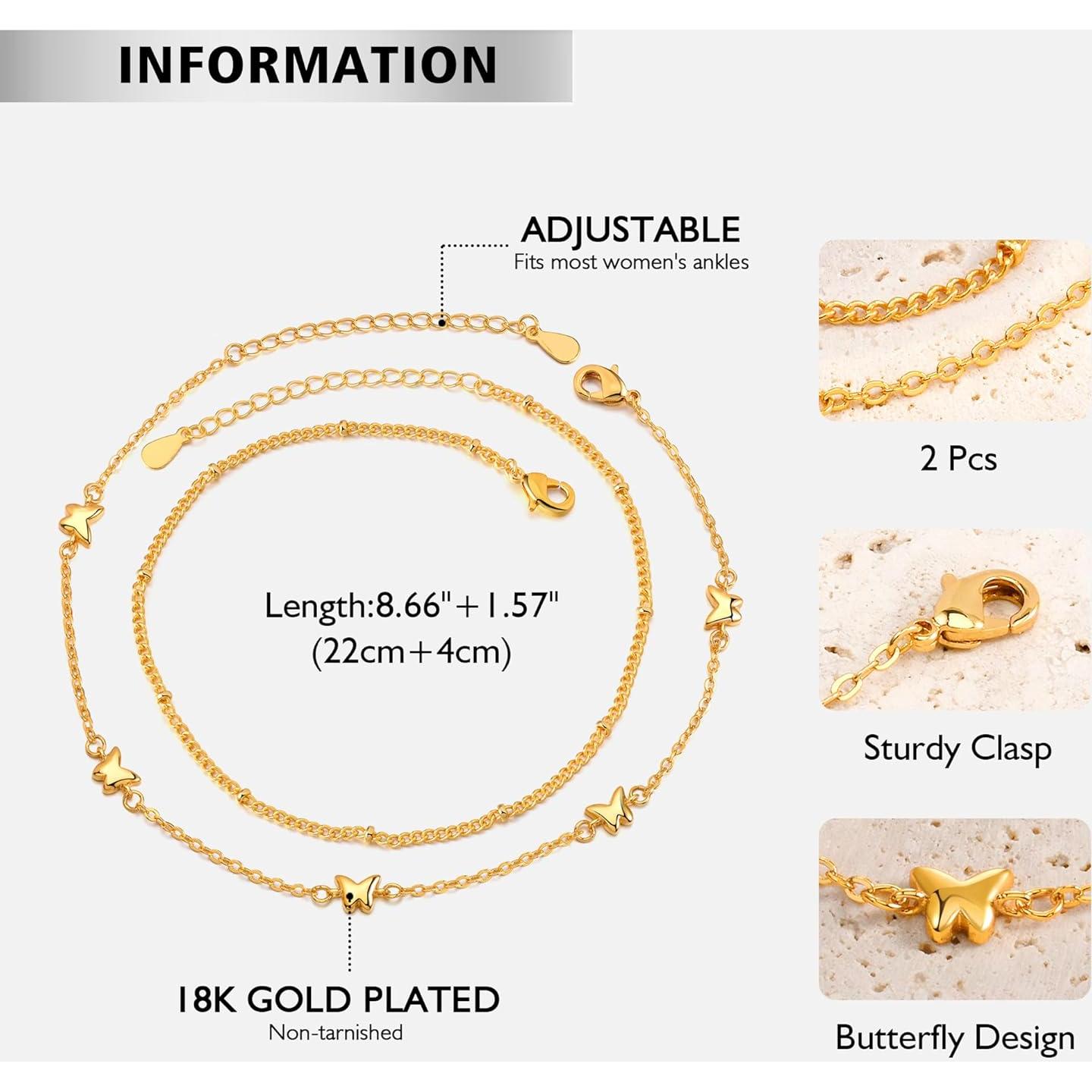 Tobilleras de Mariposa Doradas y Perlas para Mujeres 2Pcs