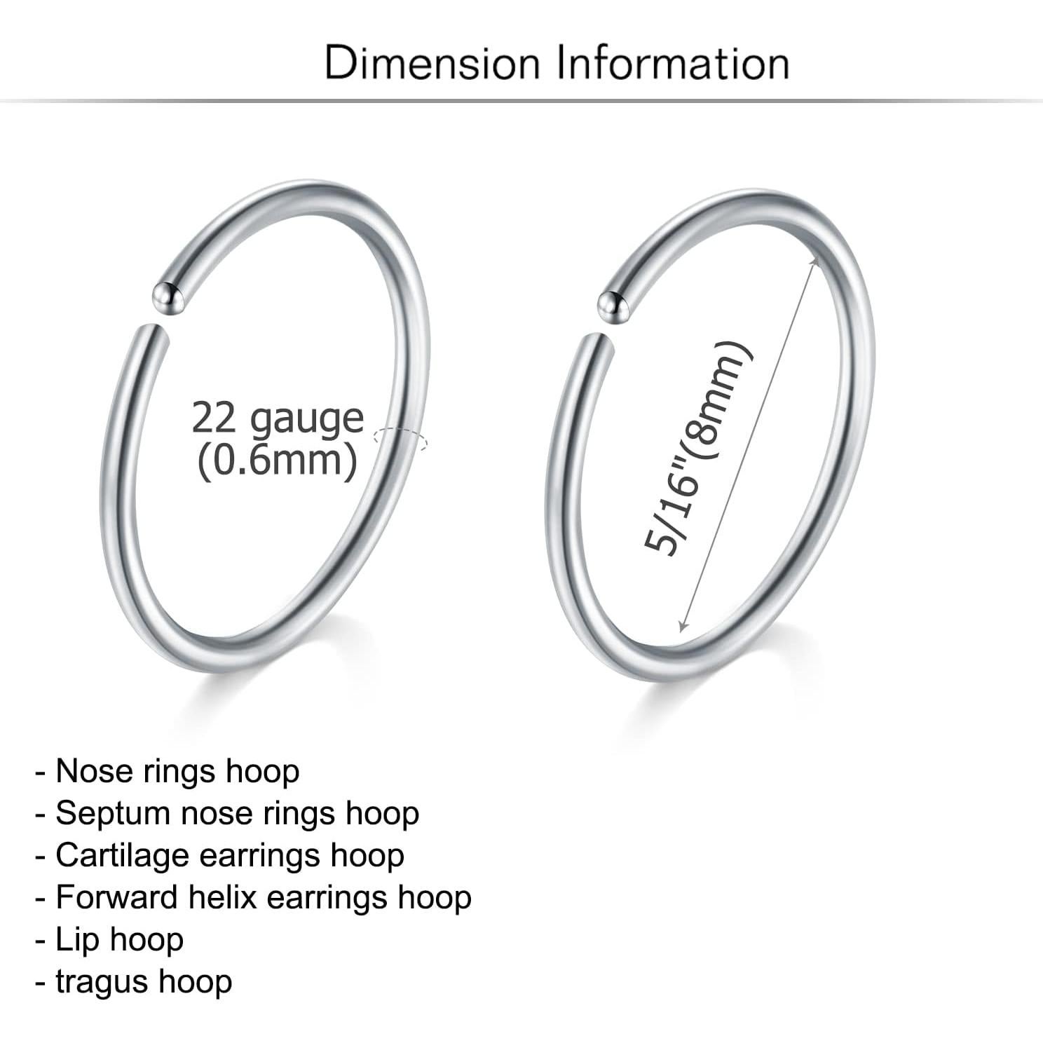 Aros Nasales MODRSA Acero Quirúrgico Hipoalergénico 8mm 22g