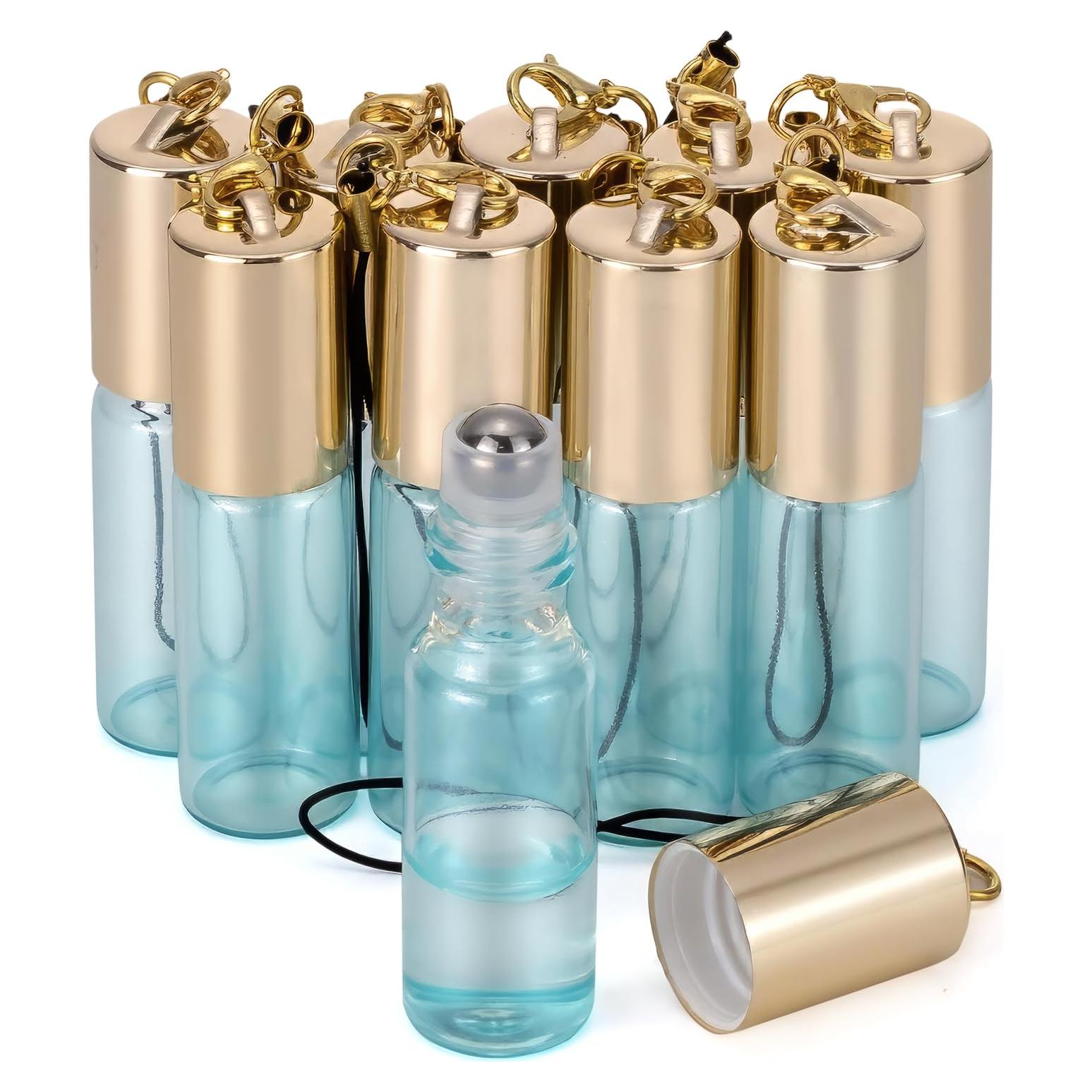 Ellbest 10 Botellas de Rodillo 5ml Vidrio Azul Perla con Accesorios