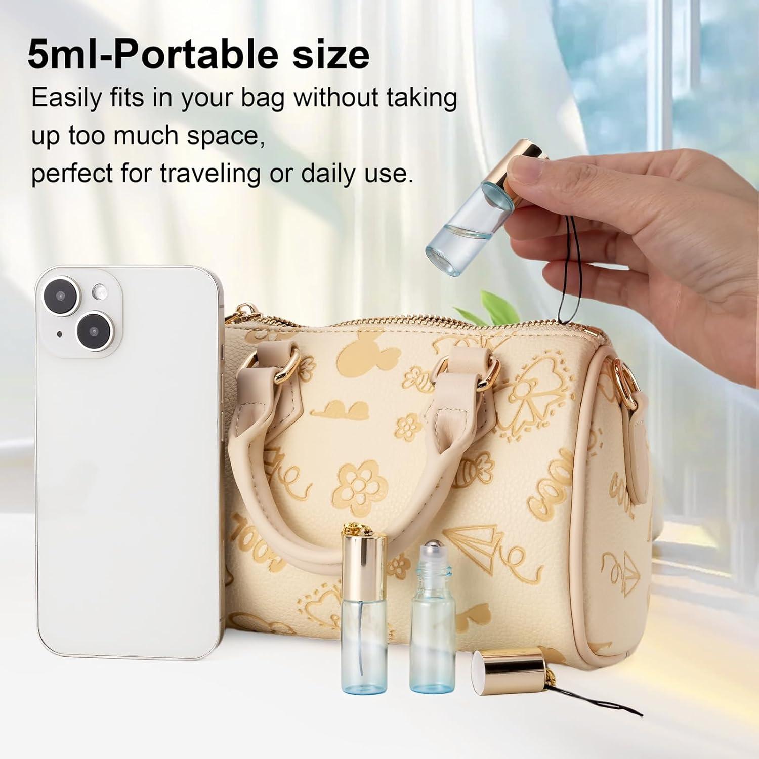 Ellbest 10 Botellas de Rodillo 5ml Vidrio Azul Perla con Accesorios