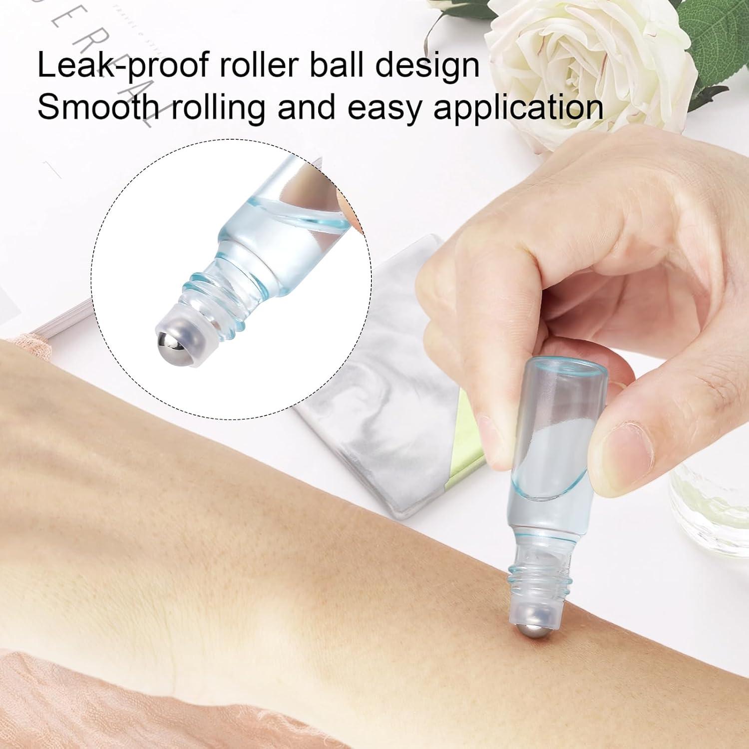 Ellbest 10 Botellas de Rodillo 5ml Vidrio Azul Perla con Accesorios