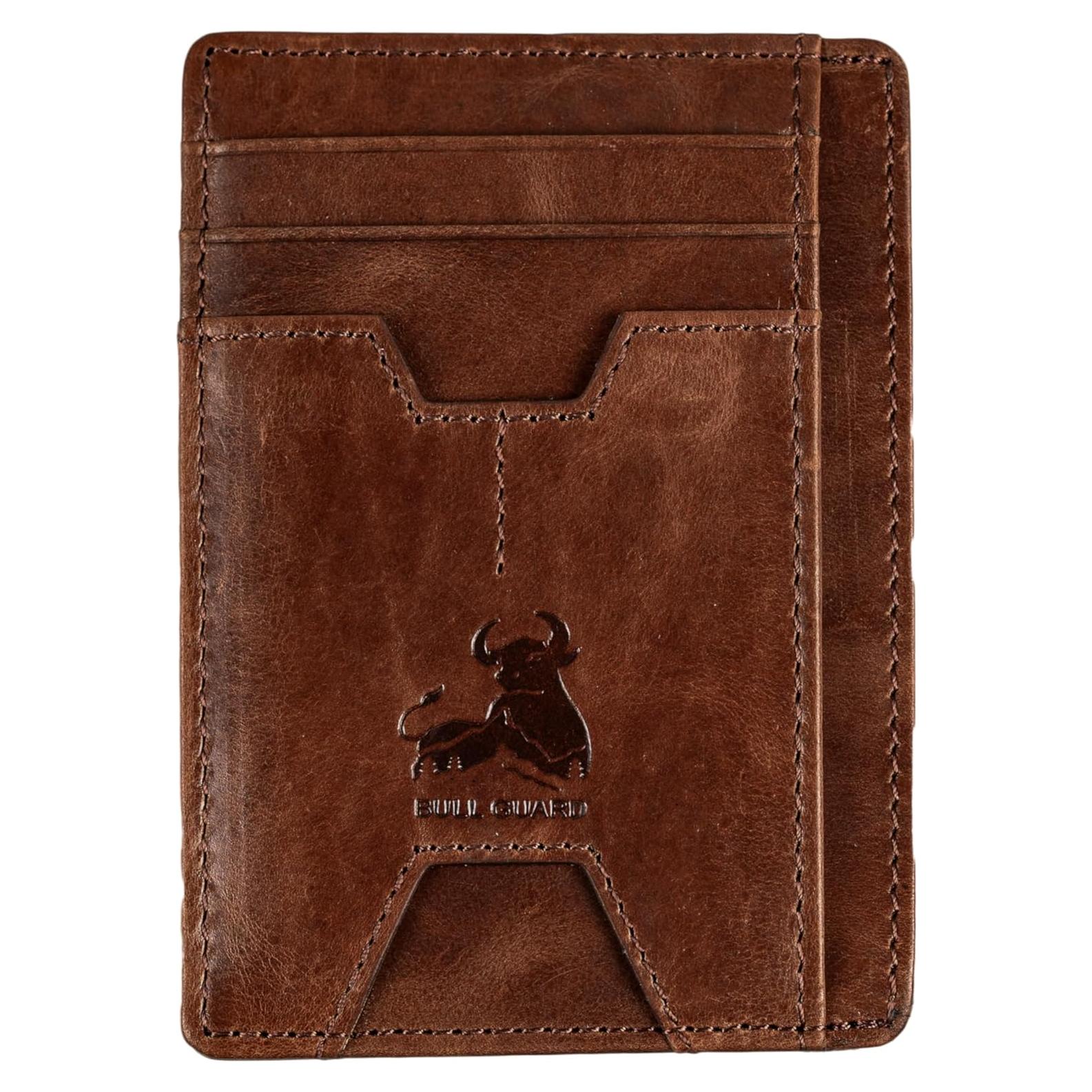 Cartera delgada de cuero Bull Guard con bloqueo RFID - Marrón