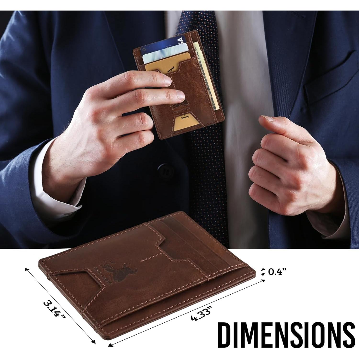 Cartera delgada de cuero Bull Guard con bloqueo RFID - Marrón