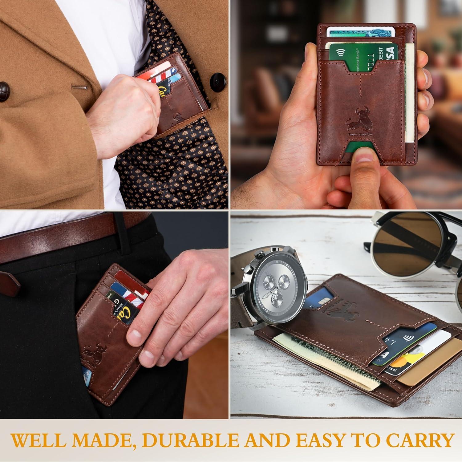 Cartera delgada de cuero Bull Guard con bloqueo RFID - Marrón