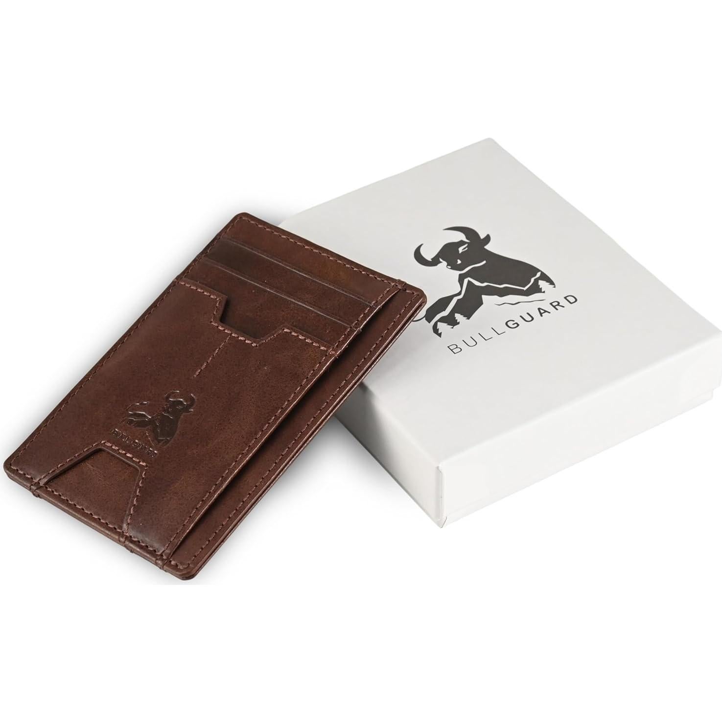 Cartera delgada de cuero Bull Guard con bloqueo RFID - Marrón
