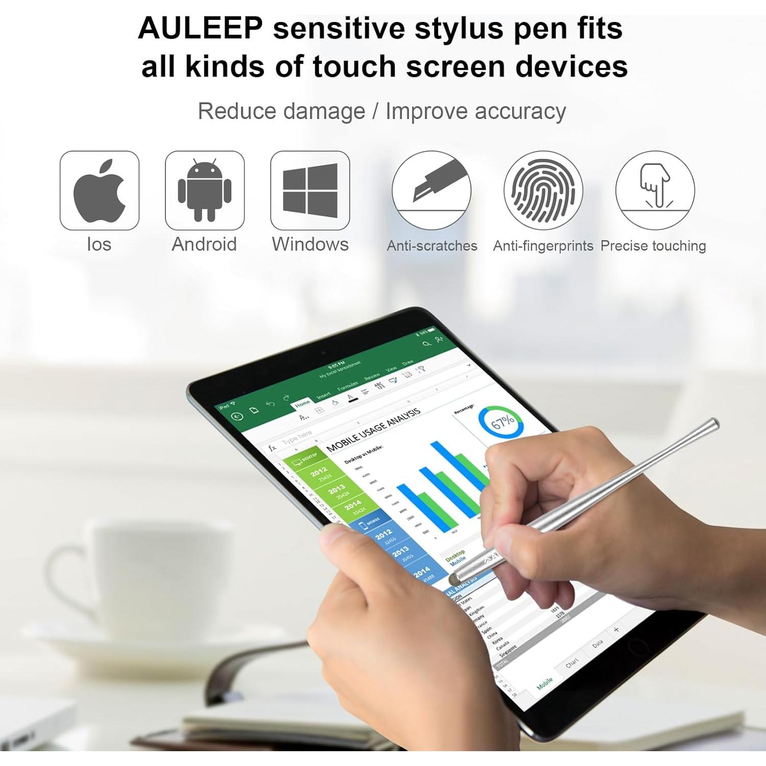 Bolígrafo Estilográfico AULEEP Capacitivo 2 Piezas con 4 Puntas