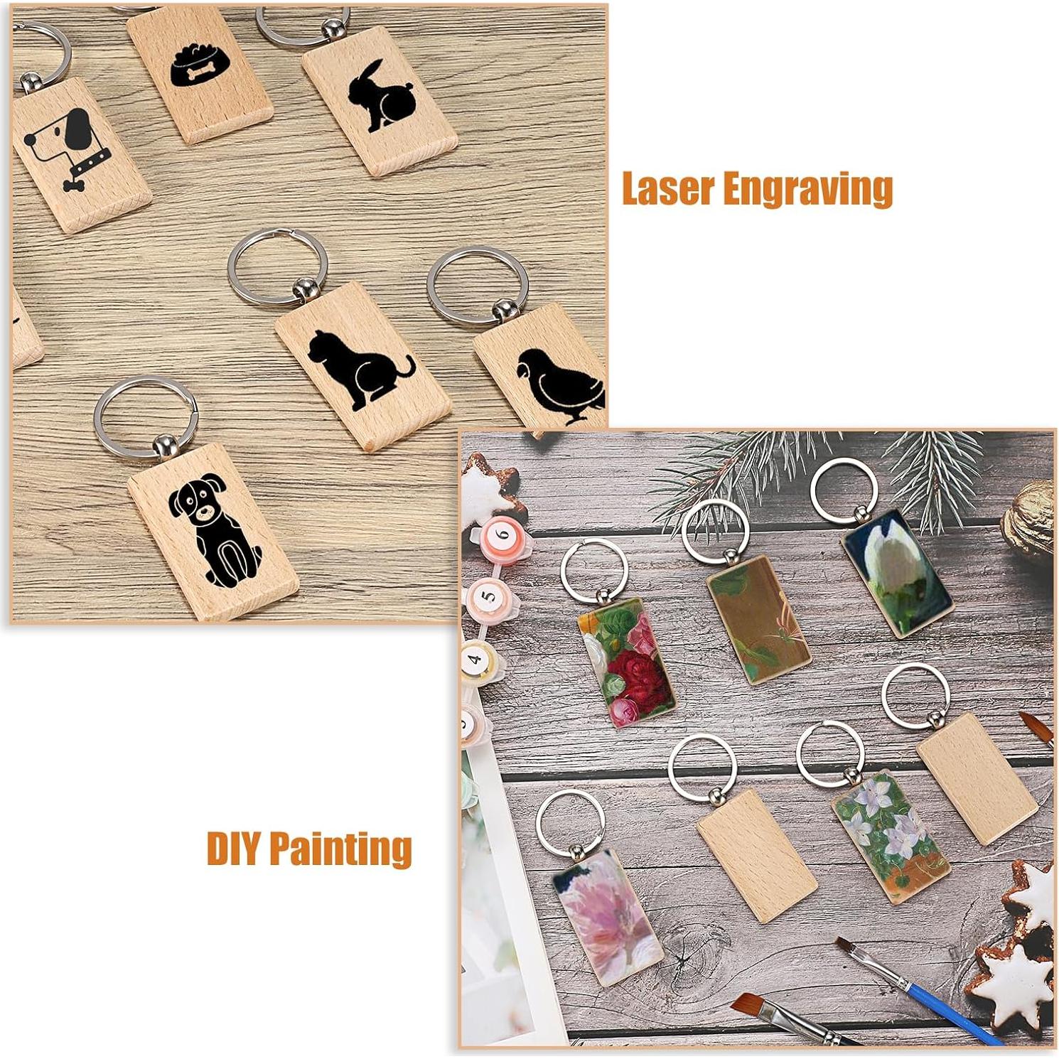 200 Etiquetas de Llave de Madera JUXYES para Grabado 56x32mm