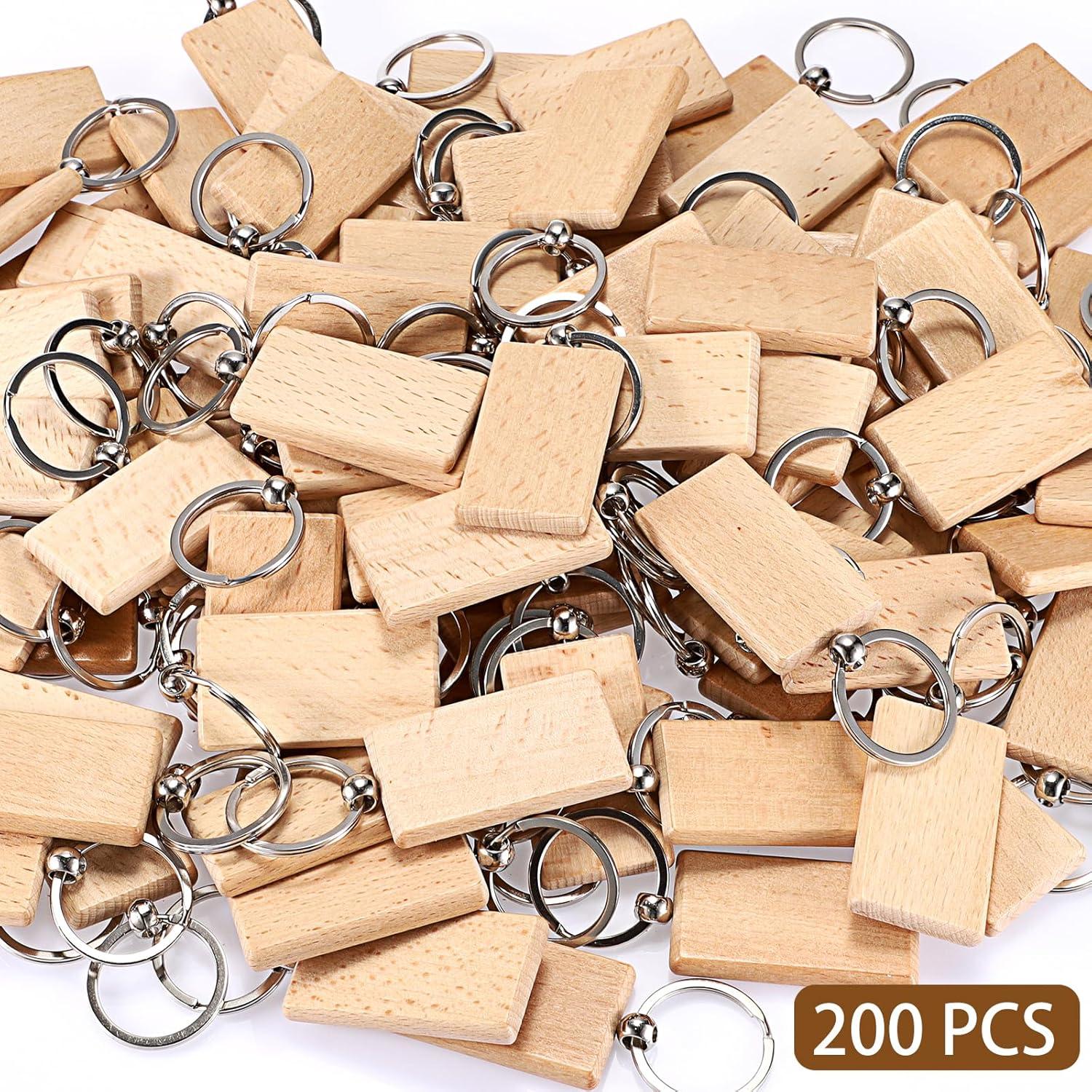 200 Etiquetas de Llave de Madera JUXYES para Grabado 56x32mm