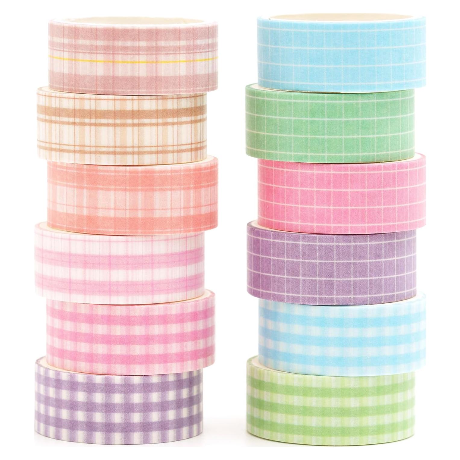 Juego de 12 Rollos de Cinta Washi Cuadros Adhesivas 15mm
