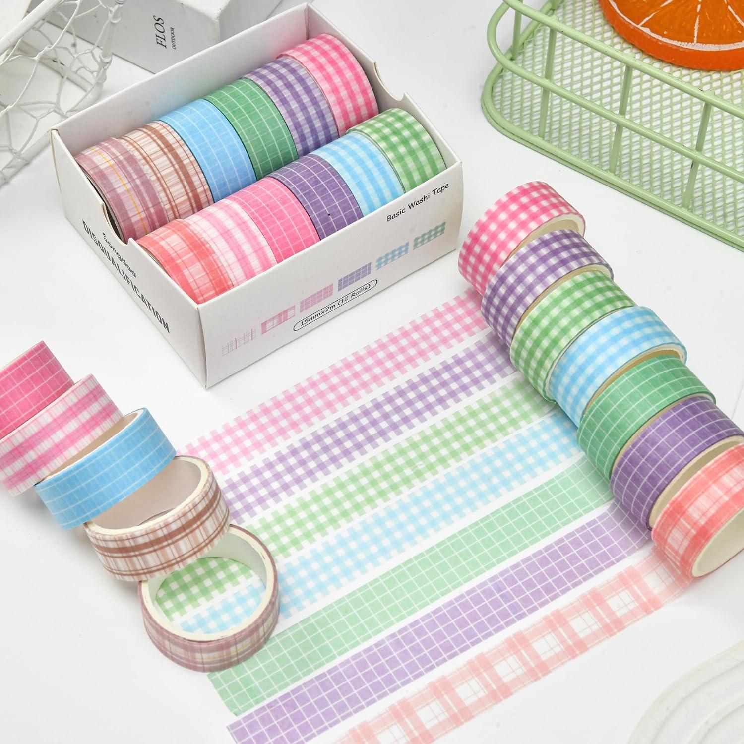 Juego de 12 Rollos de Cinta Washi Cuadros Adhesivas 15mm
