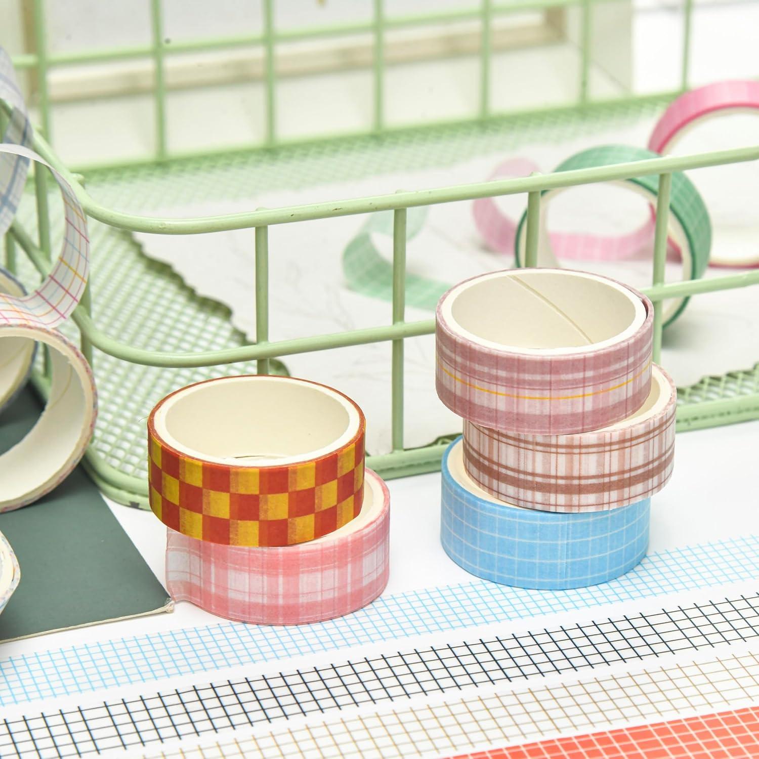 Juego de 12 Rollos de Cinta Washi Cuadros Adhesivas 15mm