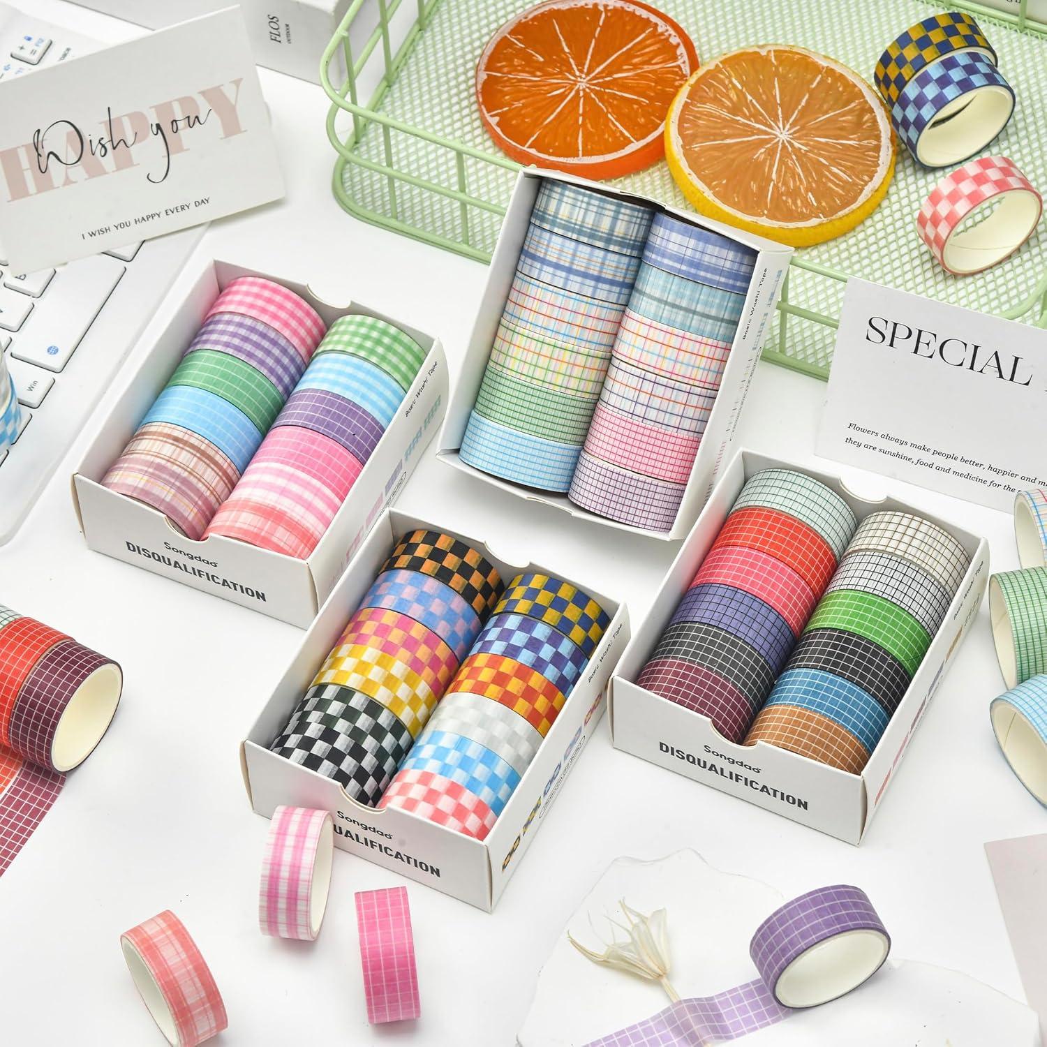 Juego de 12 Rollos de Cinta Washi Cuadros Adhesivas 15mm