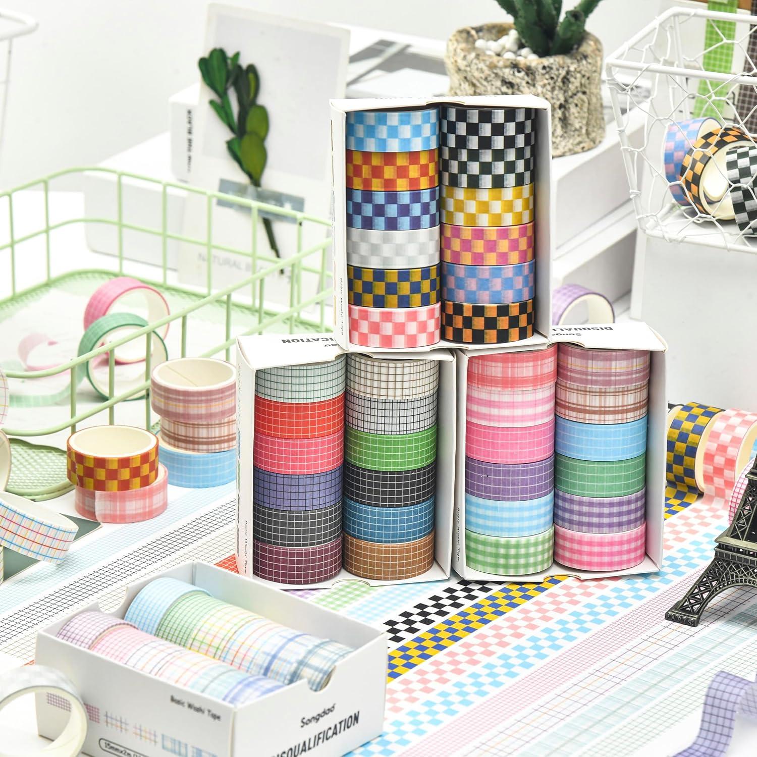 Juego de 12 Rollos de Cinta Washi Cuadros Adhesivas 15mm