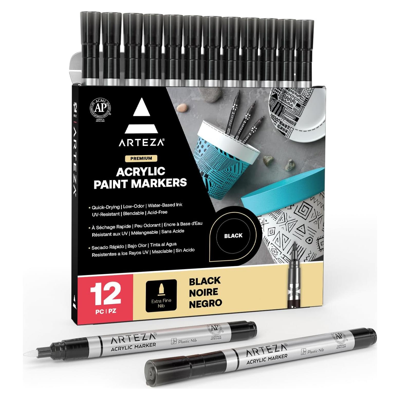 Marcadores de Pintura Acrílica Arteza, Paquete de 12 Negros