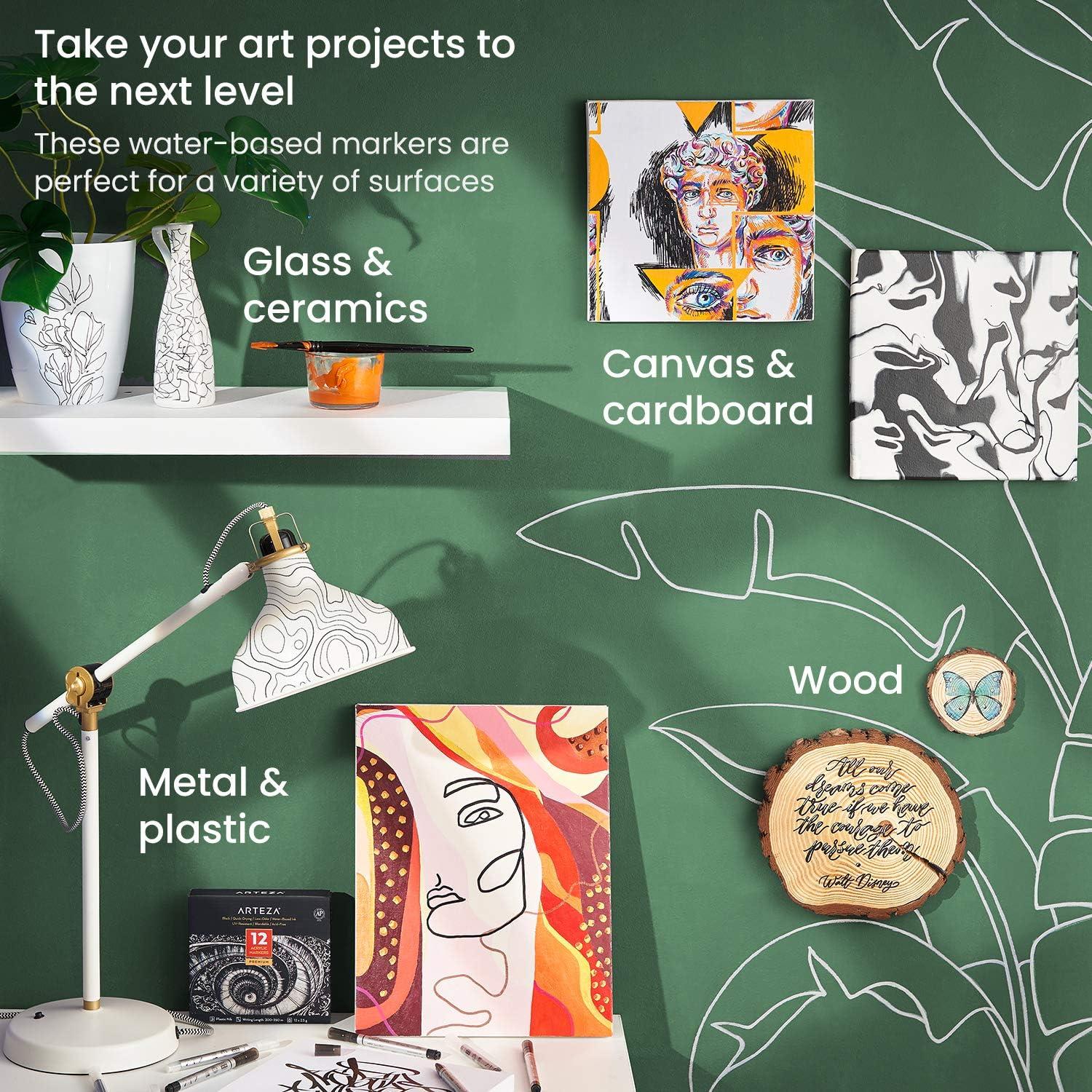 Marcadores de Pintura Acrílica Arteza, Paquete de 12 Negros