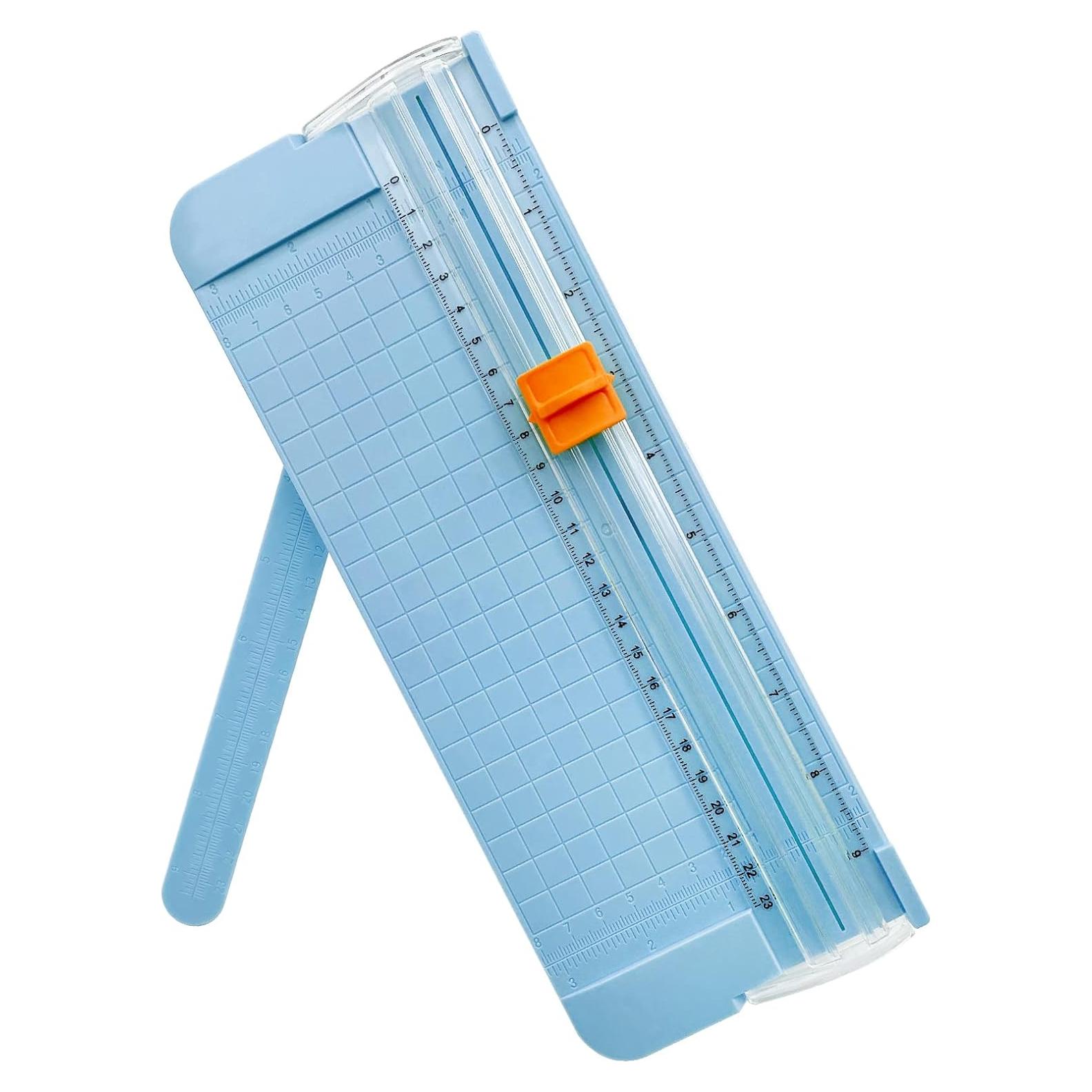 Paper Cutter, A4 Paper Trimmer with Security Safeguard & Side Ruler Portable Straight Edge Cutter for Scrapbooking Craft Paper, Photos, Label, Cardstock (Blue)