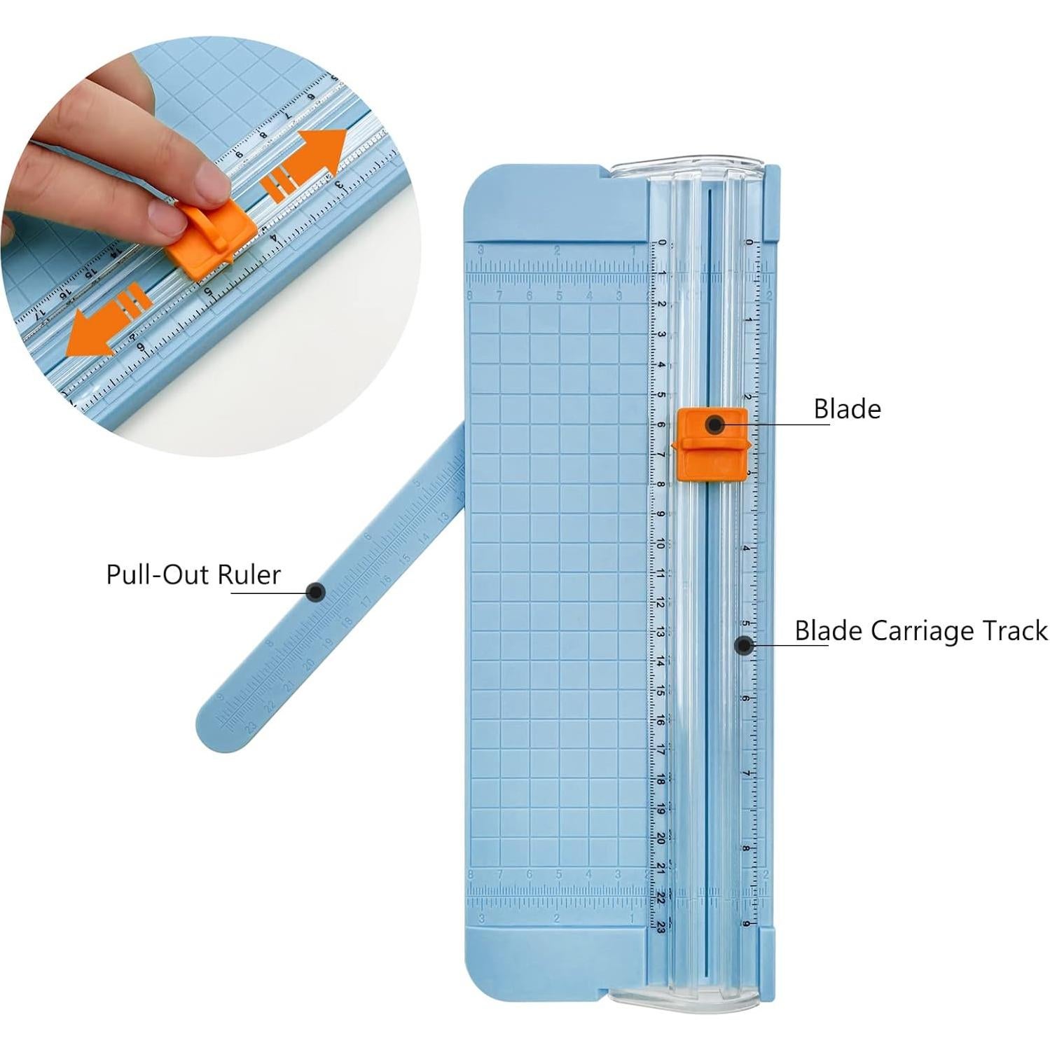 Paper Cutter, A4 Paper Trimmer with Security Safeguard & Side Ruler Portable Straight Edge Cutter for Scrapbooking Craft Paper, Photos, Label, Cardstock (Blue)