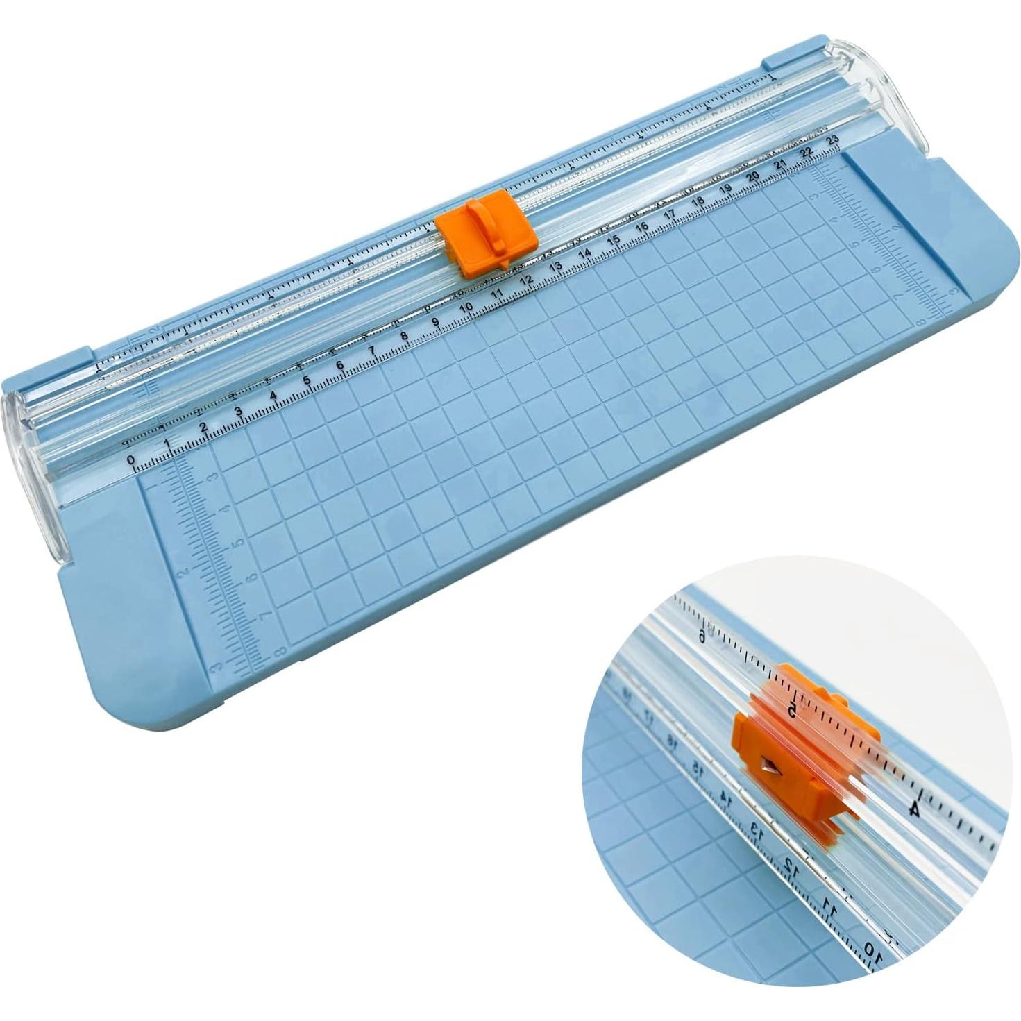 Paper Cutter, A4 Paper Trimmer with Security Safeguard & Side Ruler Portable Straight Edge Cutter for Scrapbooking Craft Paper, Photos, Label, Cardstock (Blue)