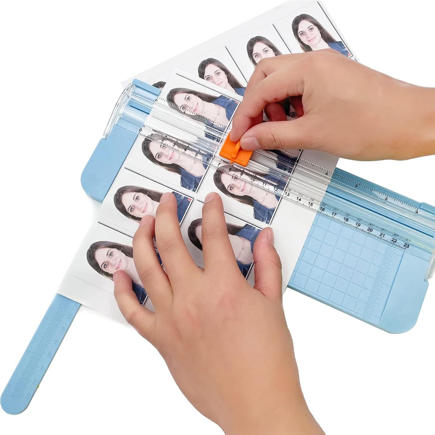 Paper Cutter, A4 Paper Trimmer with Security Safeguard & Side Ruler Portable Straight Edge Cutter for Scrapbooking Craft Paper, Photos, Label, Cardstock (Blue)