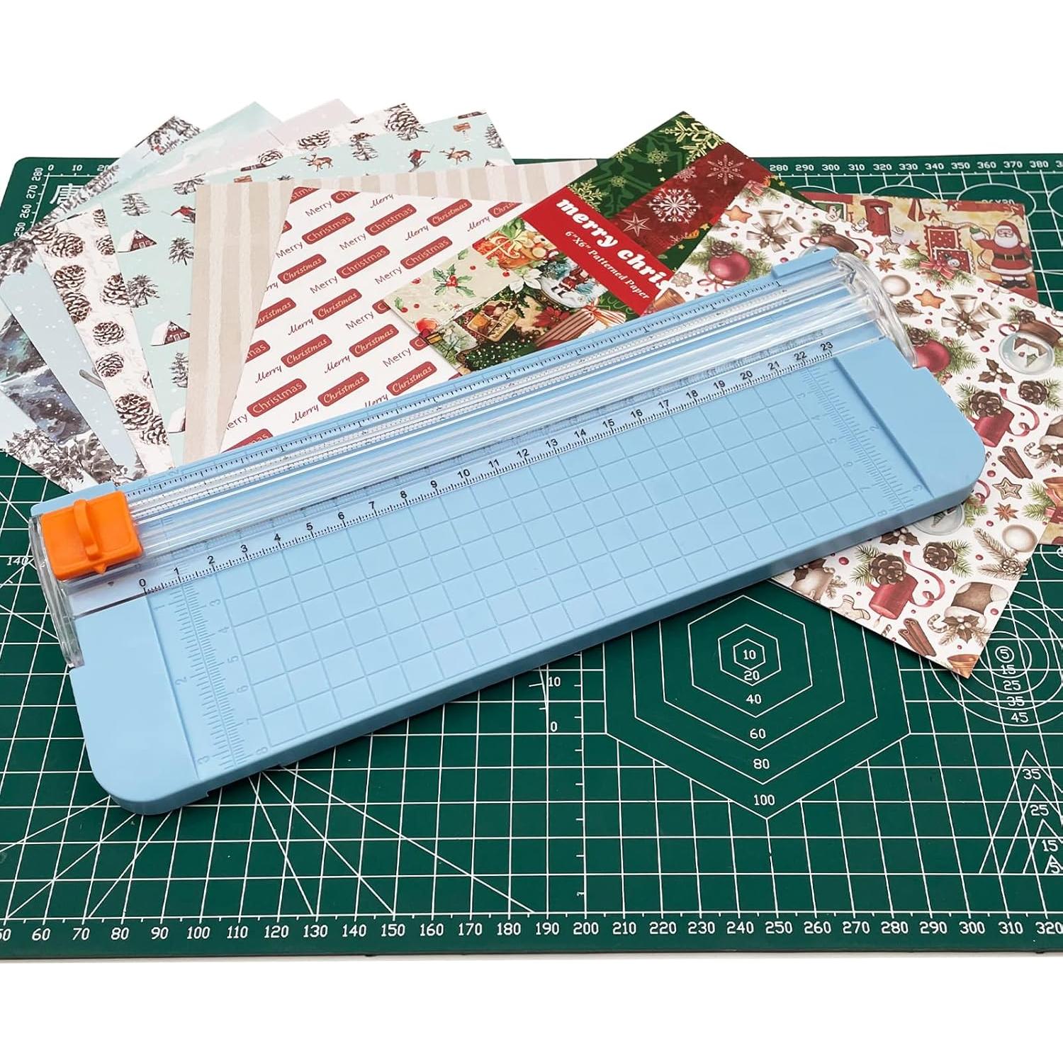 Paper Cutter, A4 Paper Trimmer with Security Safeguard & Side Ruler Portable Straight Edge Cutter for Scrapbooking Craft Paper, Photos, Label, Cardstock (Blue)