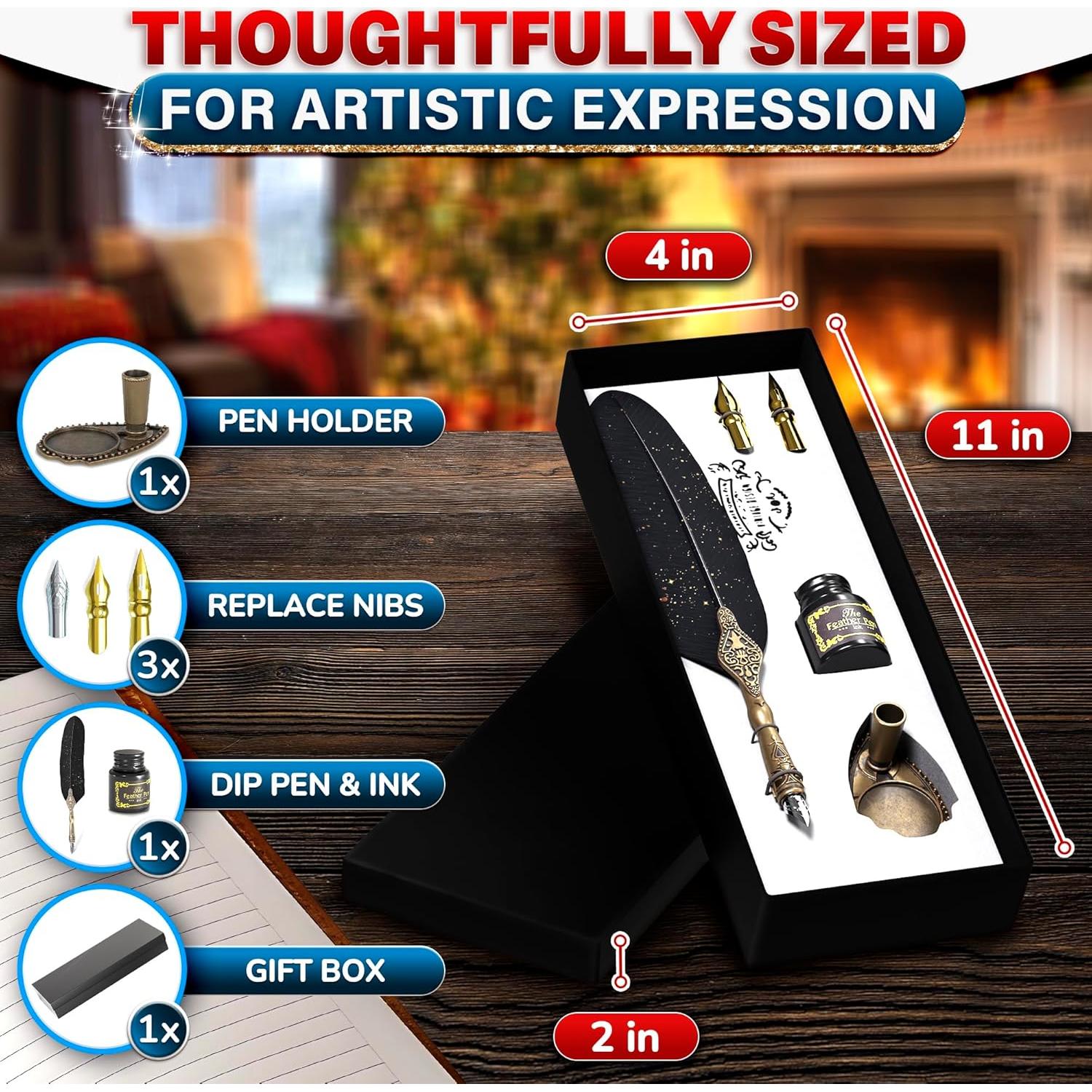 Juego de Pluma de Caligrafía Kotko Negra con Tinta y Soporte