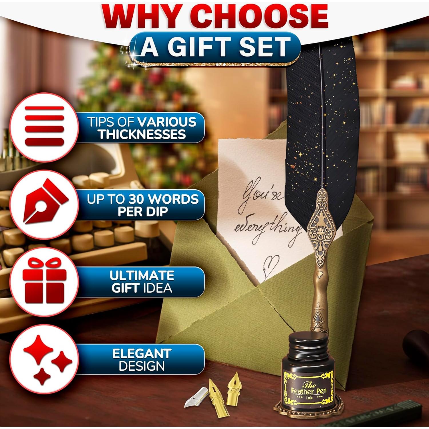 Juego de Pluma de Caligrafía Kotko Negra con Tinta y Soporte