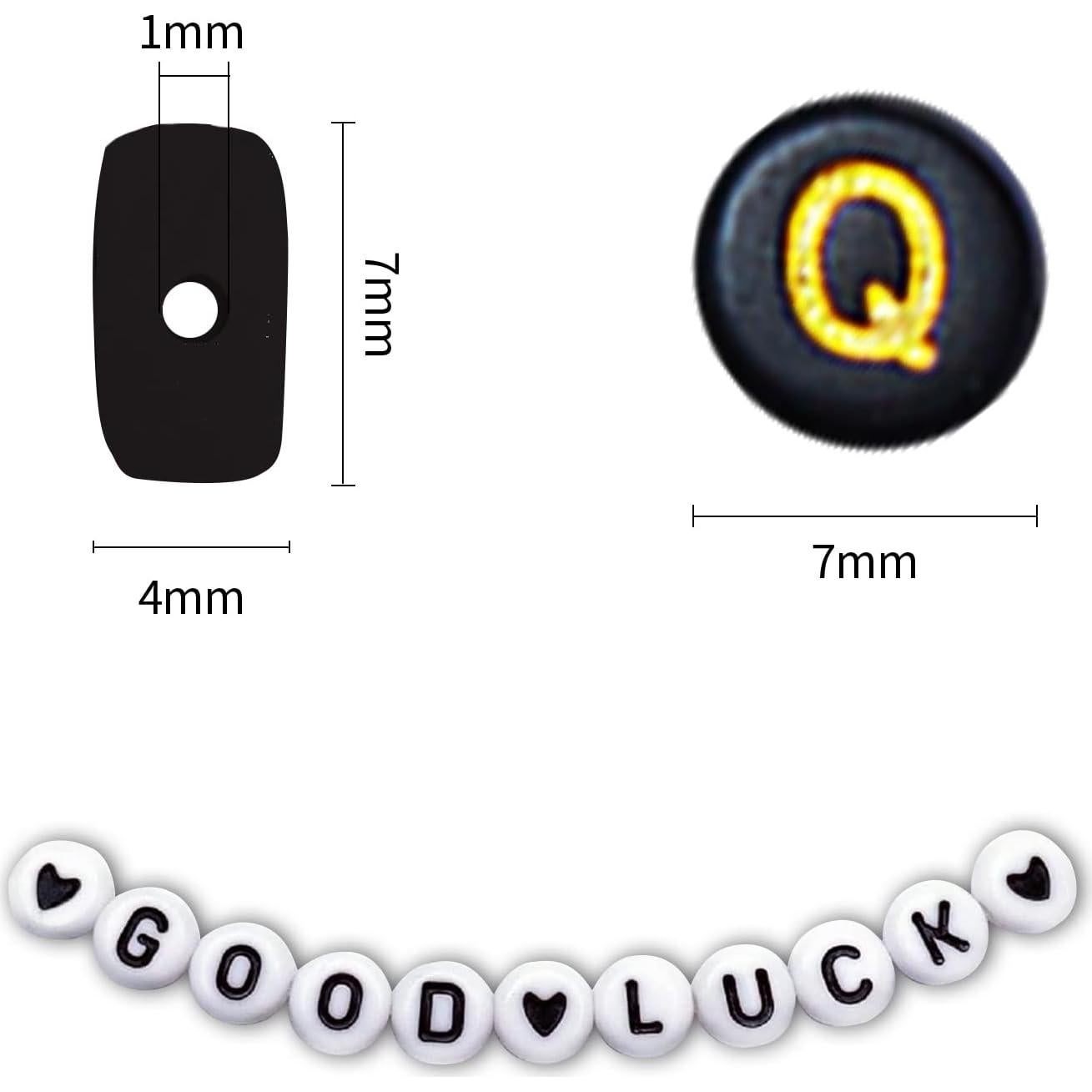 1400 Perlas de Letras Weiyiziens 4x7mm Acrílico Negro y Dorado