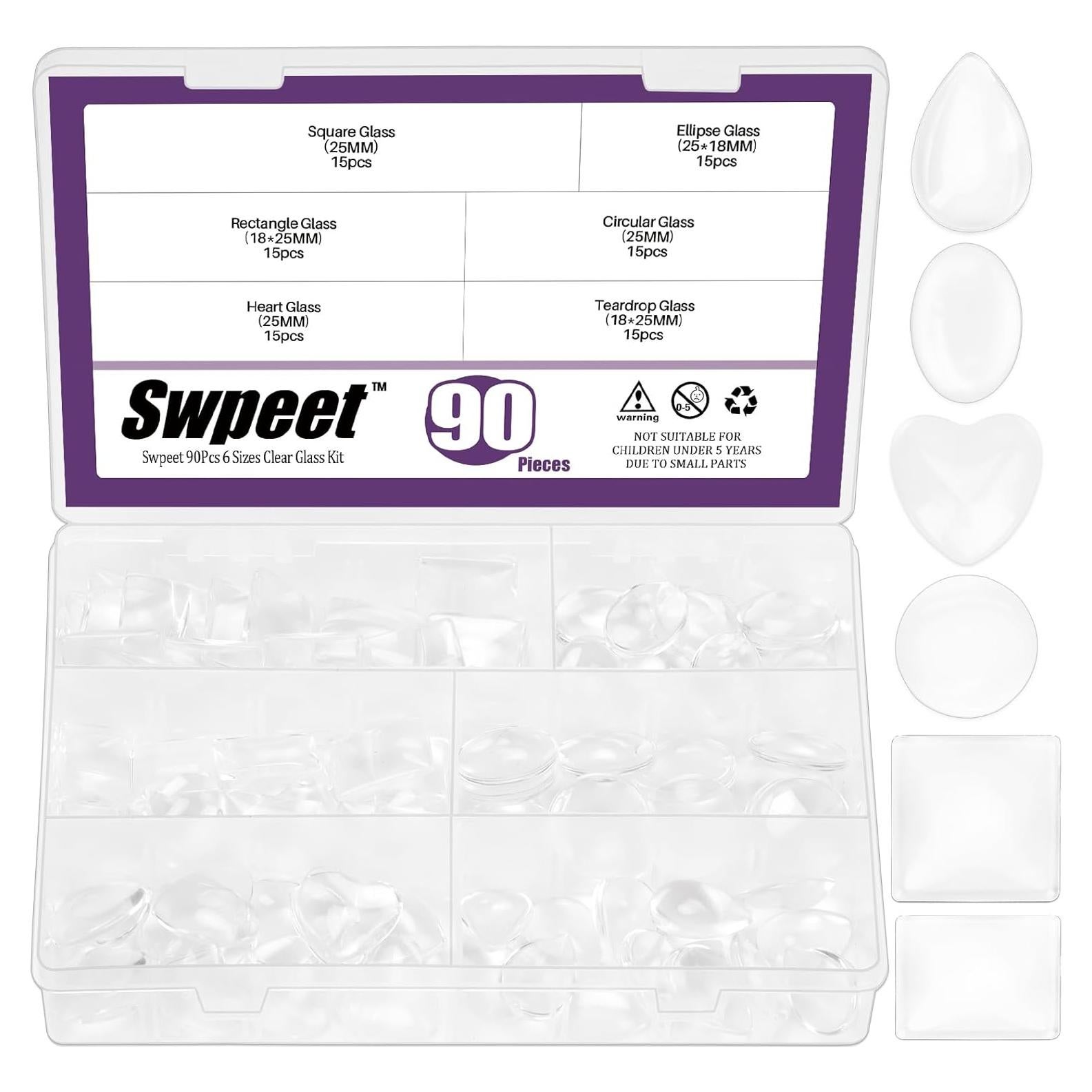 Kit 90Pcs Cabochons de Vidrio 25mm Swpeet 6 Formas Joyería