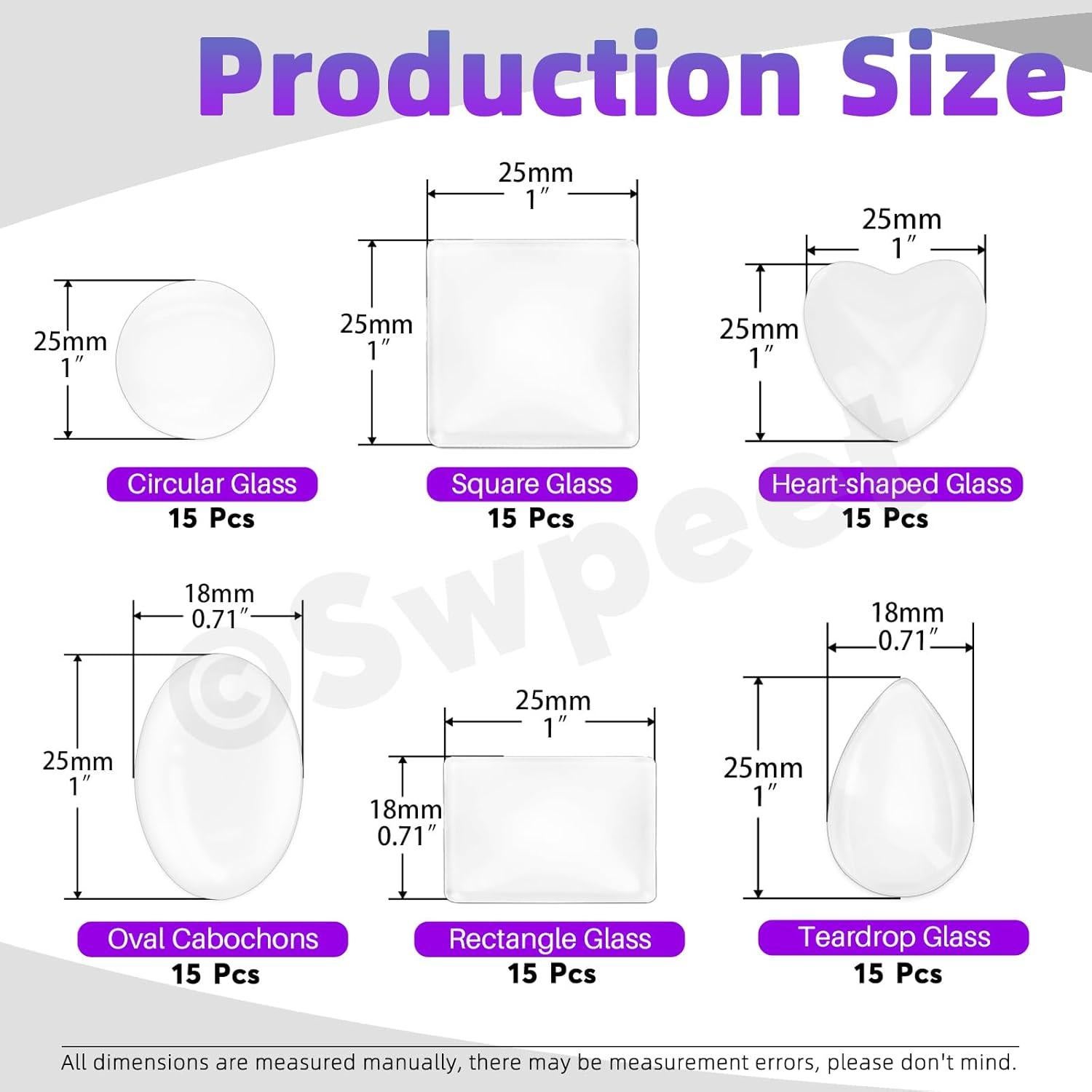 Kit 90Pcs Cabochons de Vidrio 25mm Swpeet 6 Formas Joyería