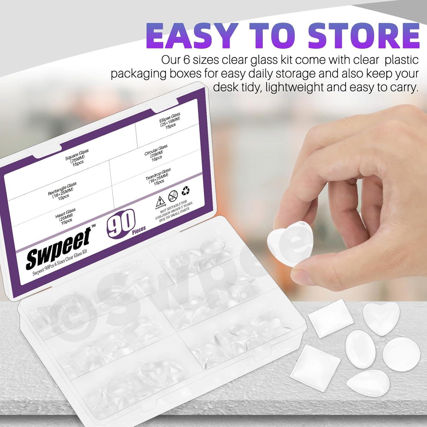 Kit 90Pcs Cabochons de Vidrio 25mm Swpeet 6 Formas Joyería