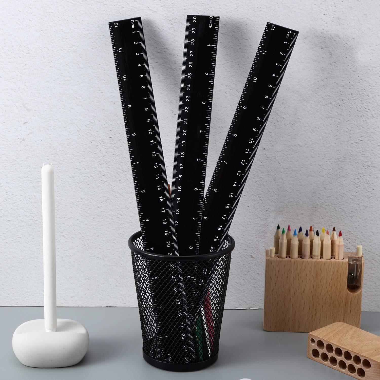 Paquete de 50 reglas de plástico negro EBOOT 30 cm estándar