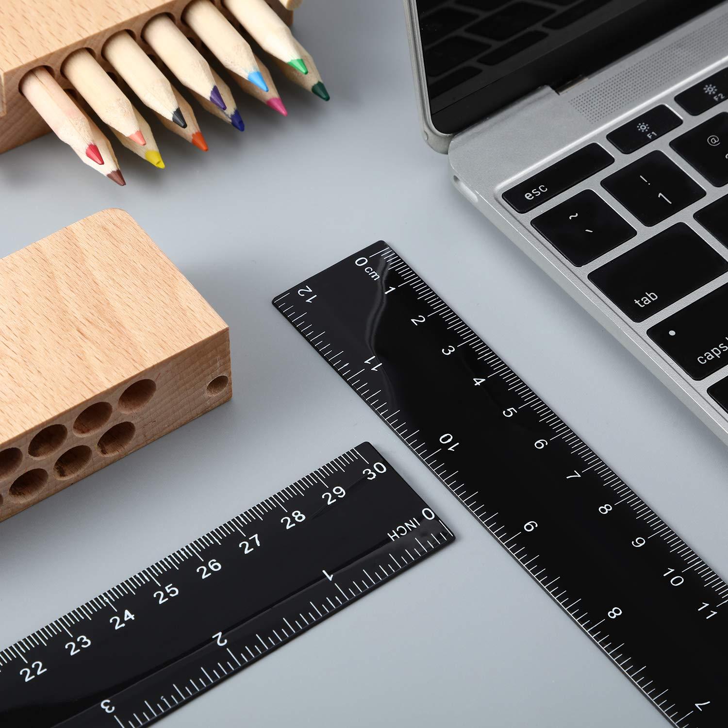 Paquete de 50 reglas de plástico negro EBOOT 30 cm estándar