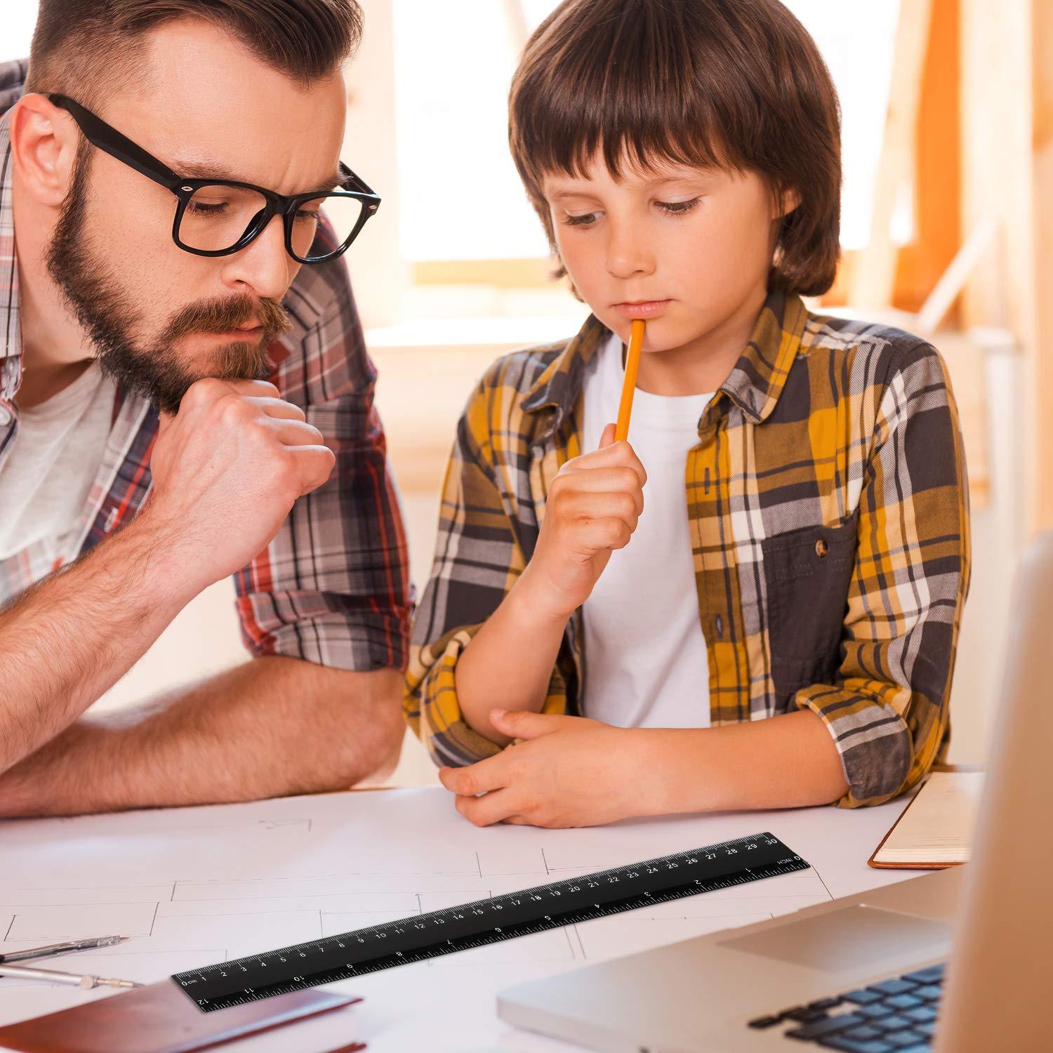 Paquete de 50 reglas de plástico negro EBOOT 30 cm estándar