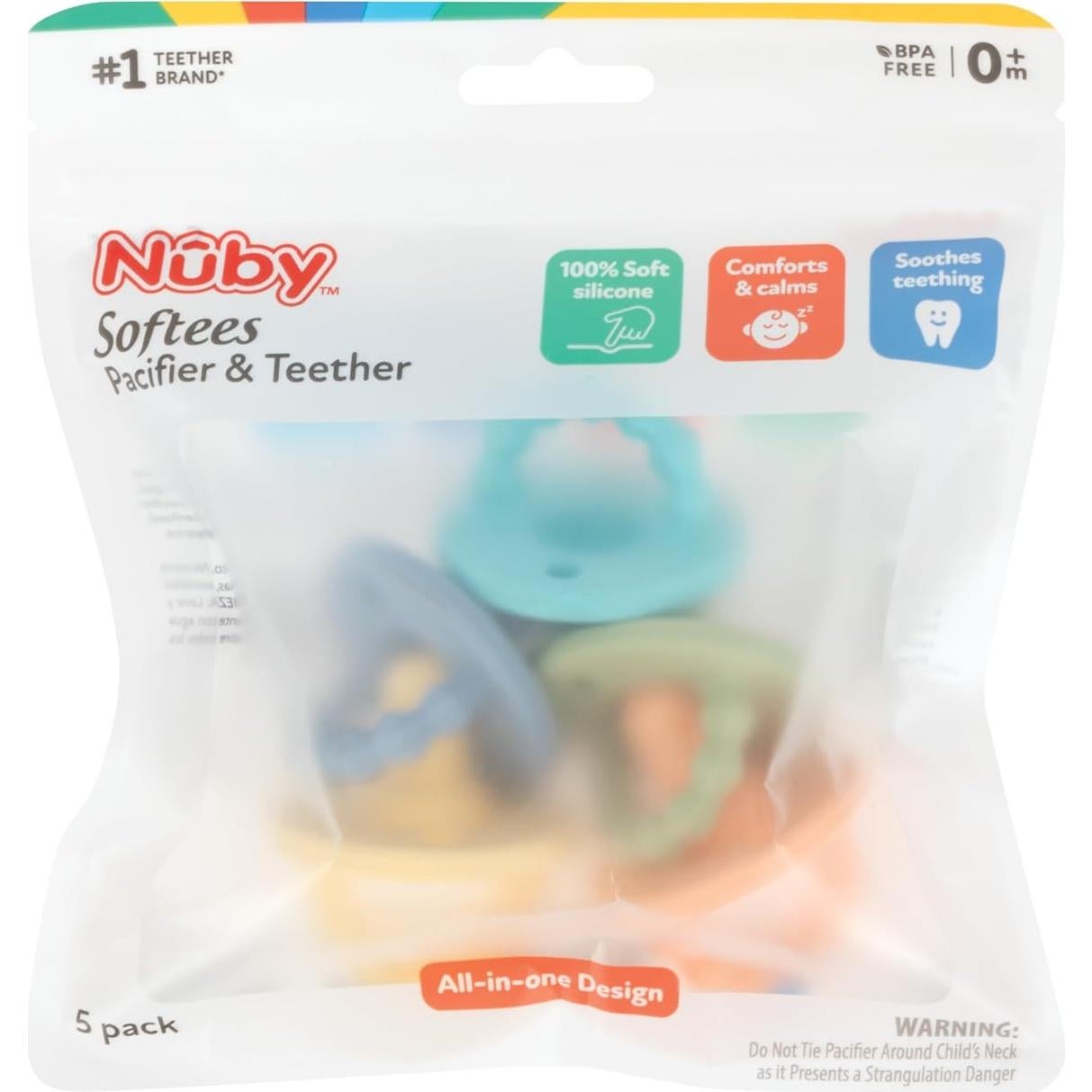 Chupete y Mordedor de Silicona Nuby Softees - 5 Unidades - 0+ Meses