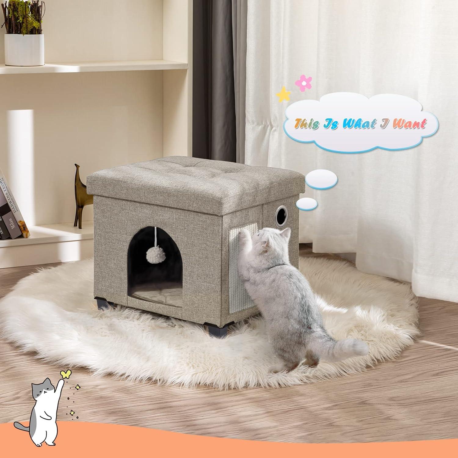 Casa para Gatos Plegable Beige Zhiyaqingmu con Rascador y Pelota