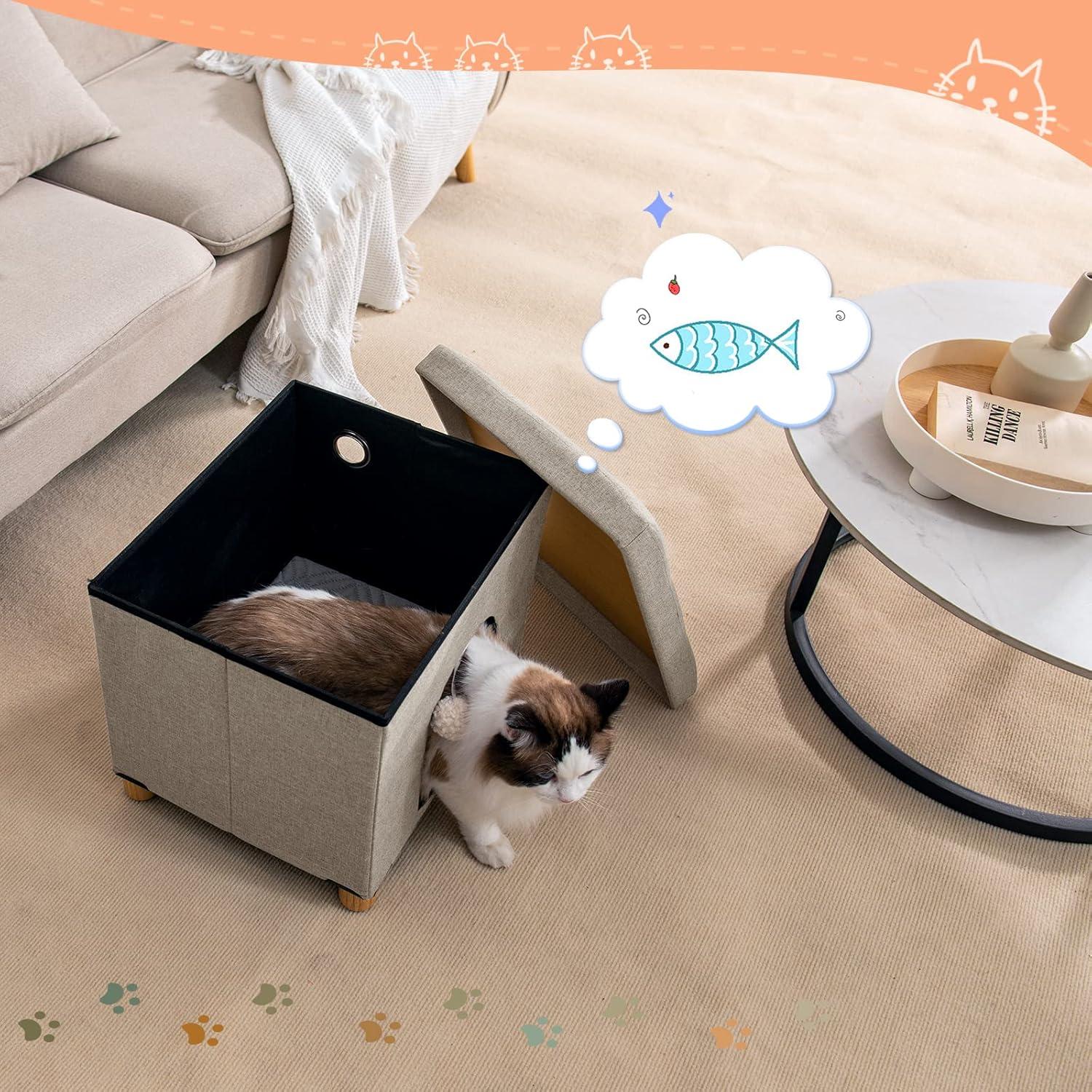 Casa para Gatos Plegable Beige Zhiyaqingmu con Rascador y Pelota