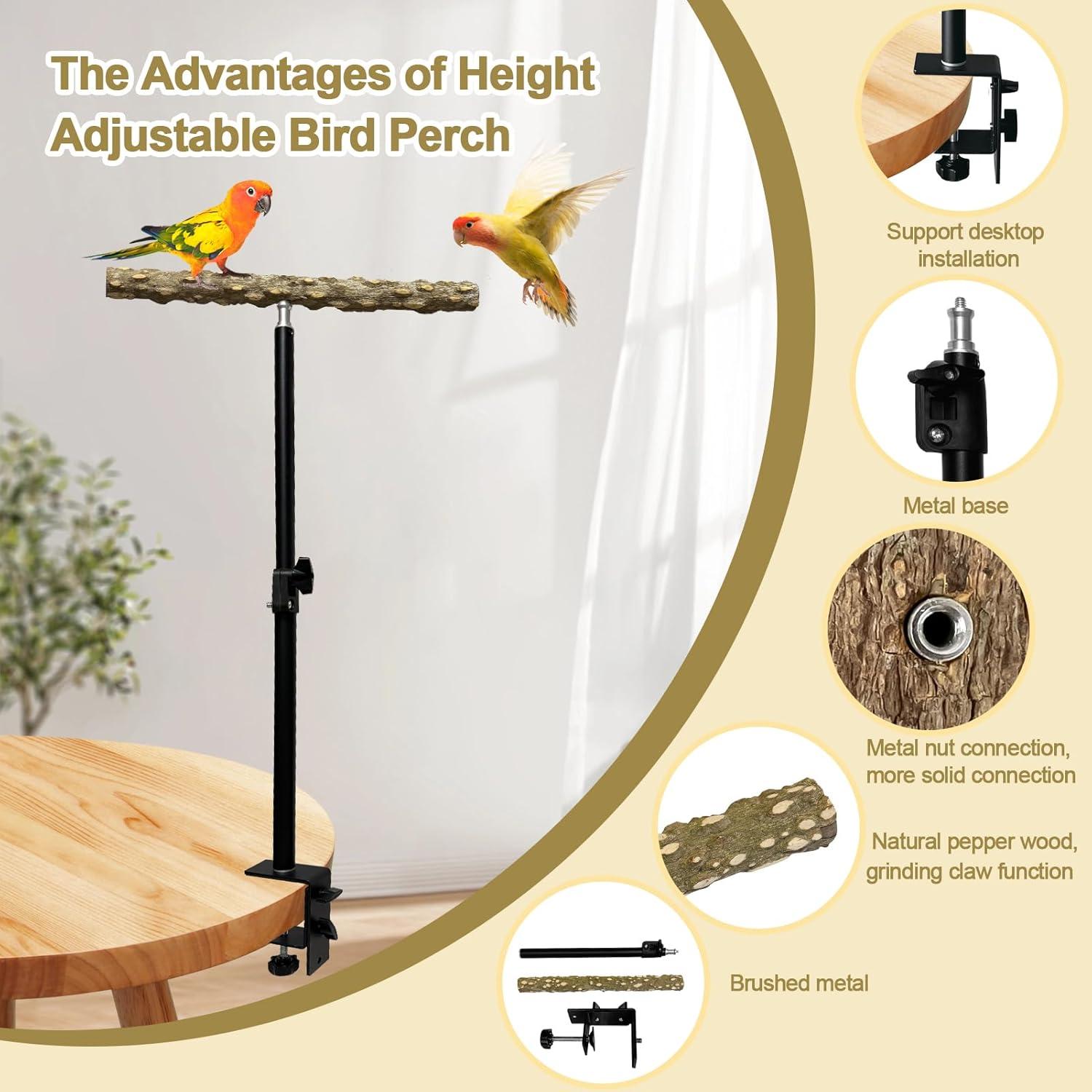 Perch para Pájaro Arfubye Ajustable 33-58 cm Madera de Pimienta
