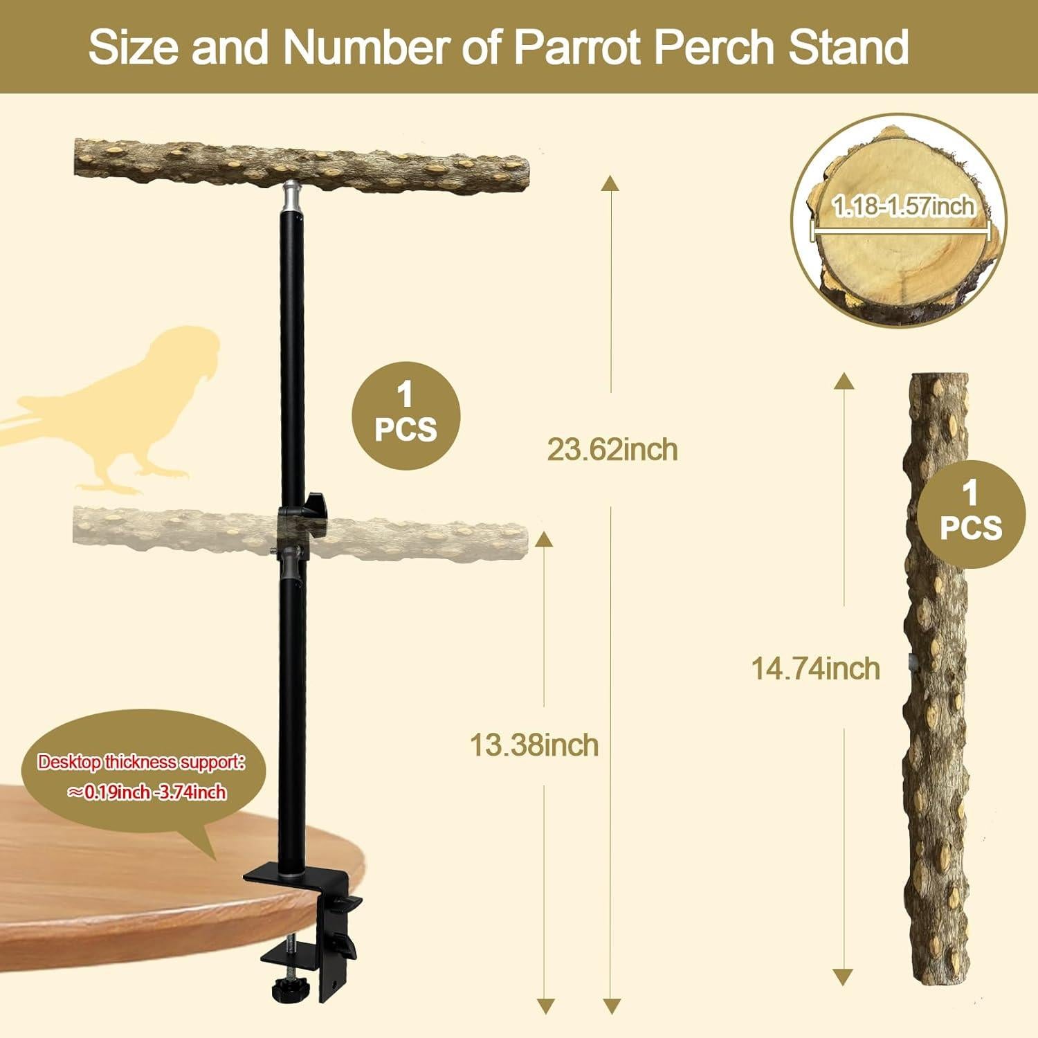 Perch para Pájaro Arfubye Ajustable 33-58 cm Madera de Pimienta
