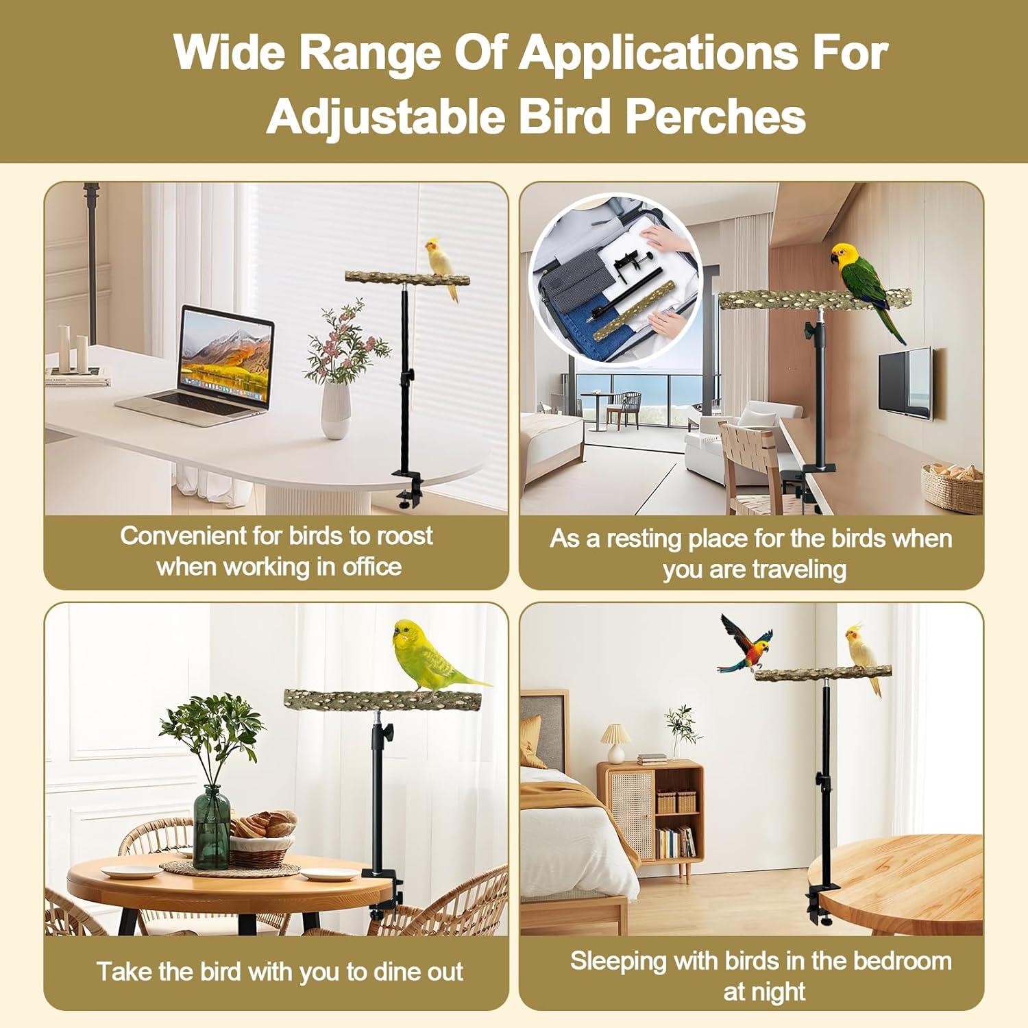 Perch para Pájaro Arfubye Ajustable 33-58 cm Madera de Pimienta