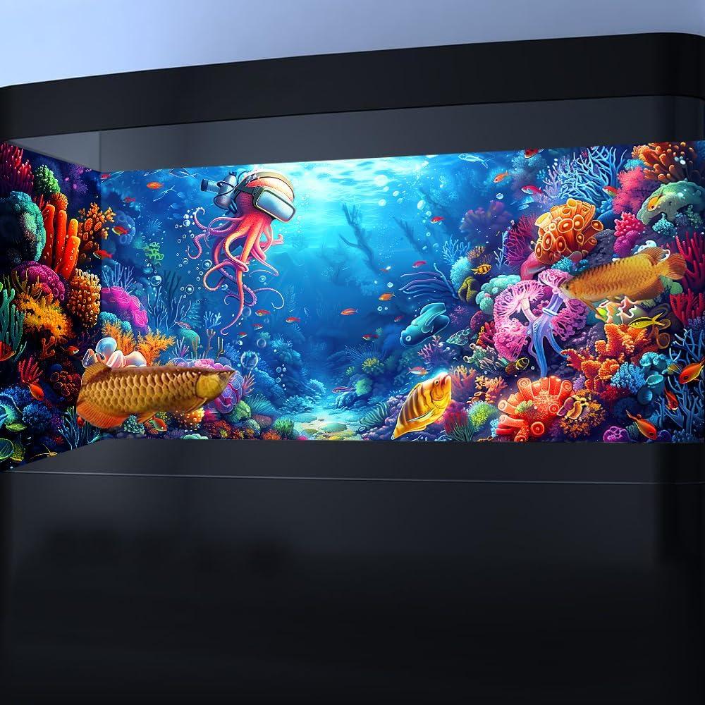 Fondo de Acuario 3D HD Océano Dtekoj 60x30cm Reactivo UV