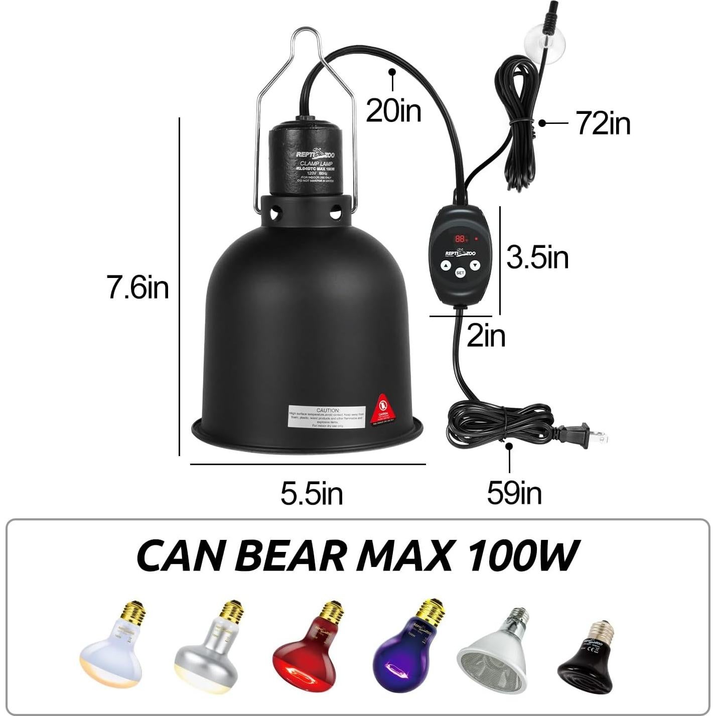 Lámpara de Reptiles REPTIZOO con Termostato Regulable 100W